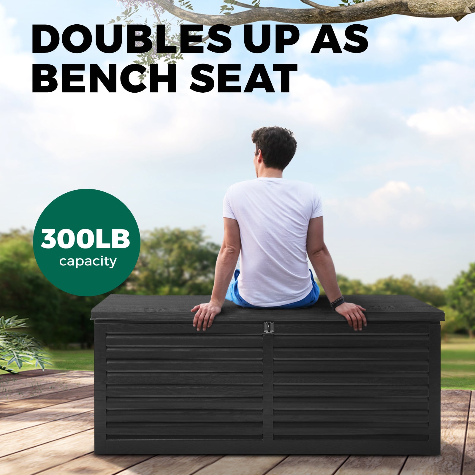 Livsip 390L Outdoor Storage Box Lockable Cabinet Container Garden DeckToy Shed - Sunyee