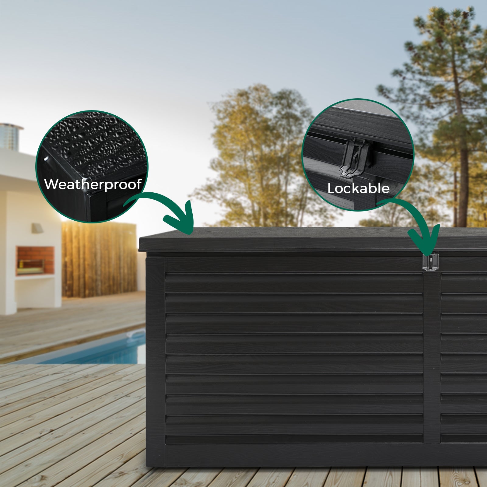 Livsip 390L Outdoor Storage Box Lockable Cabinet Container Garden DeckToy Shed - Sunyee