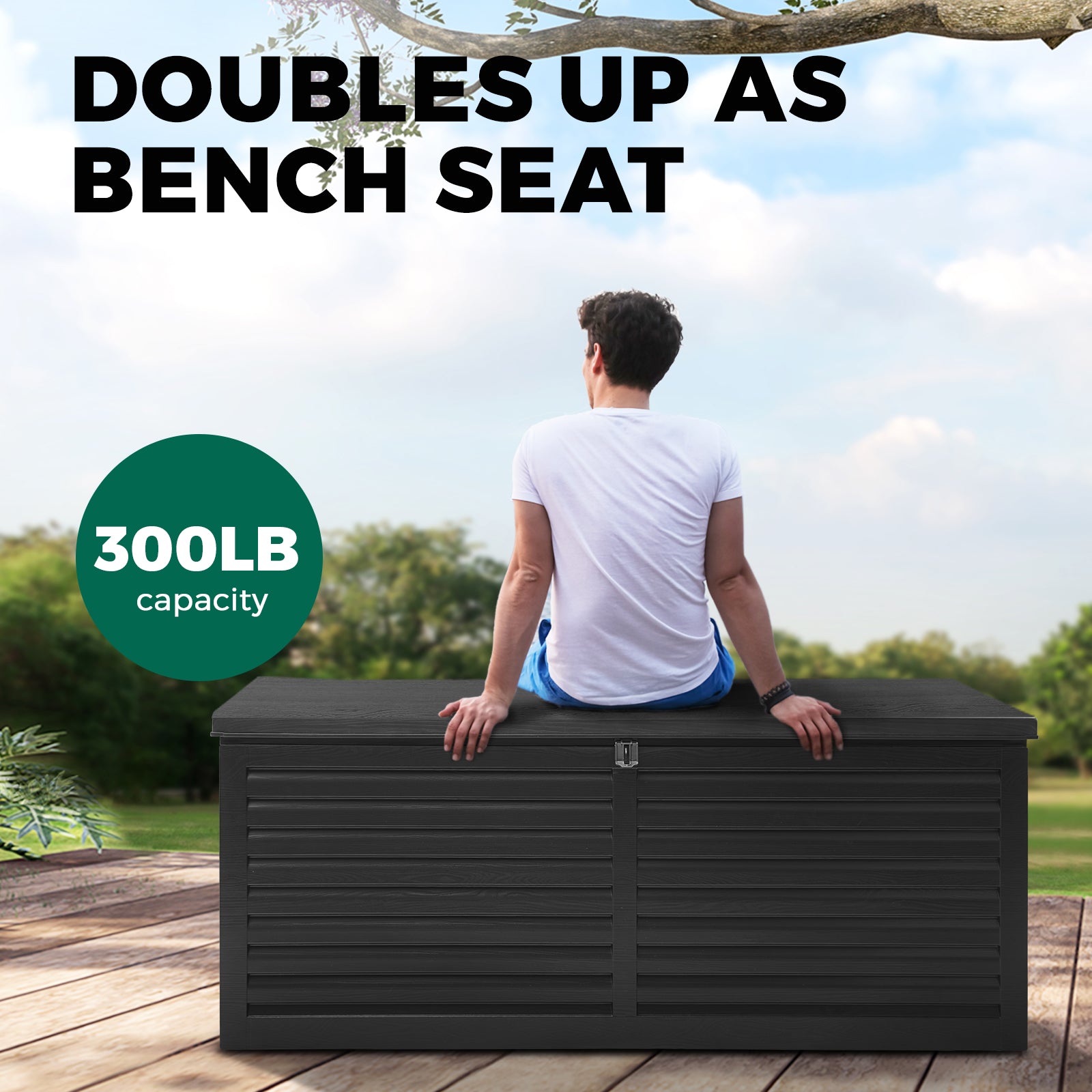 Livsip Outdoor Storage Box Bench 490L Cabinet Container Garden Shed Deck Tool - Sunyee