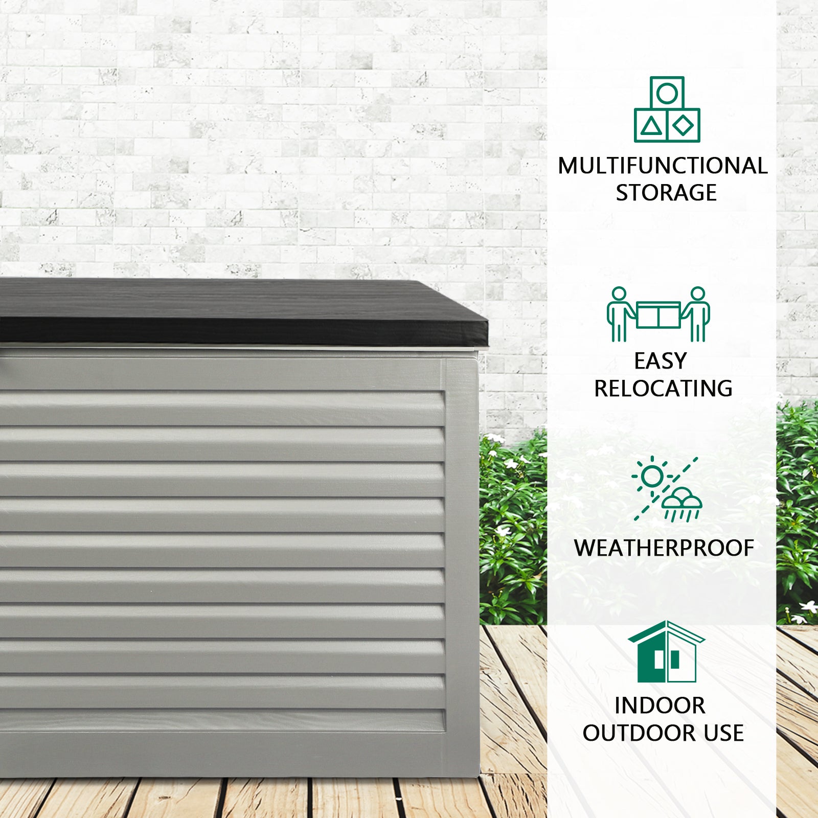 Livsip Outdoor Storage Box Bench 490L Cabinet Container Garden Shed Deck Tool Grey - Sunyee