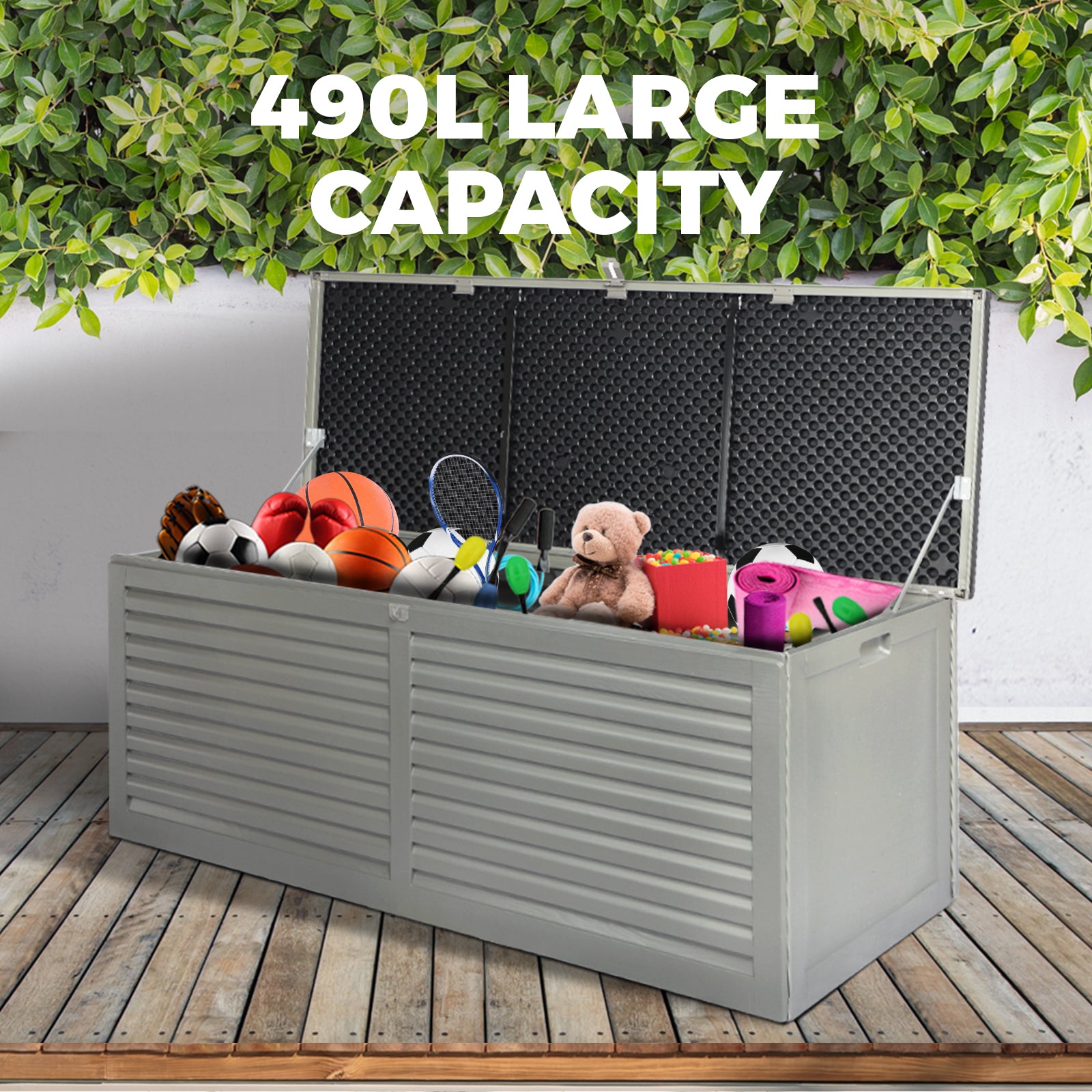 Livsip Outdoor Storage Box Bench 490L Cabinet Container Garden Shed Deck Tool Grey - Sunyee