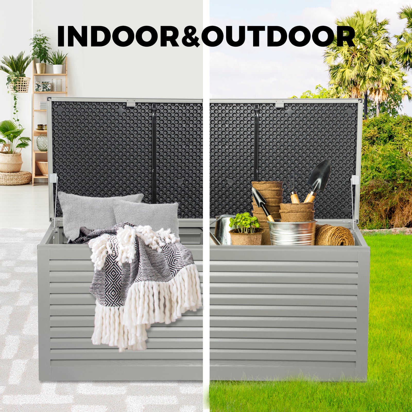 Livsip Outdoor Storage Box Bench 490L Cabinet Container Garden Shed Deck Tool Grey - Sunyee