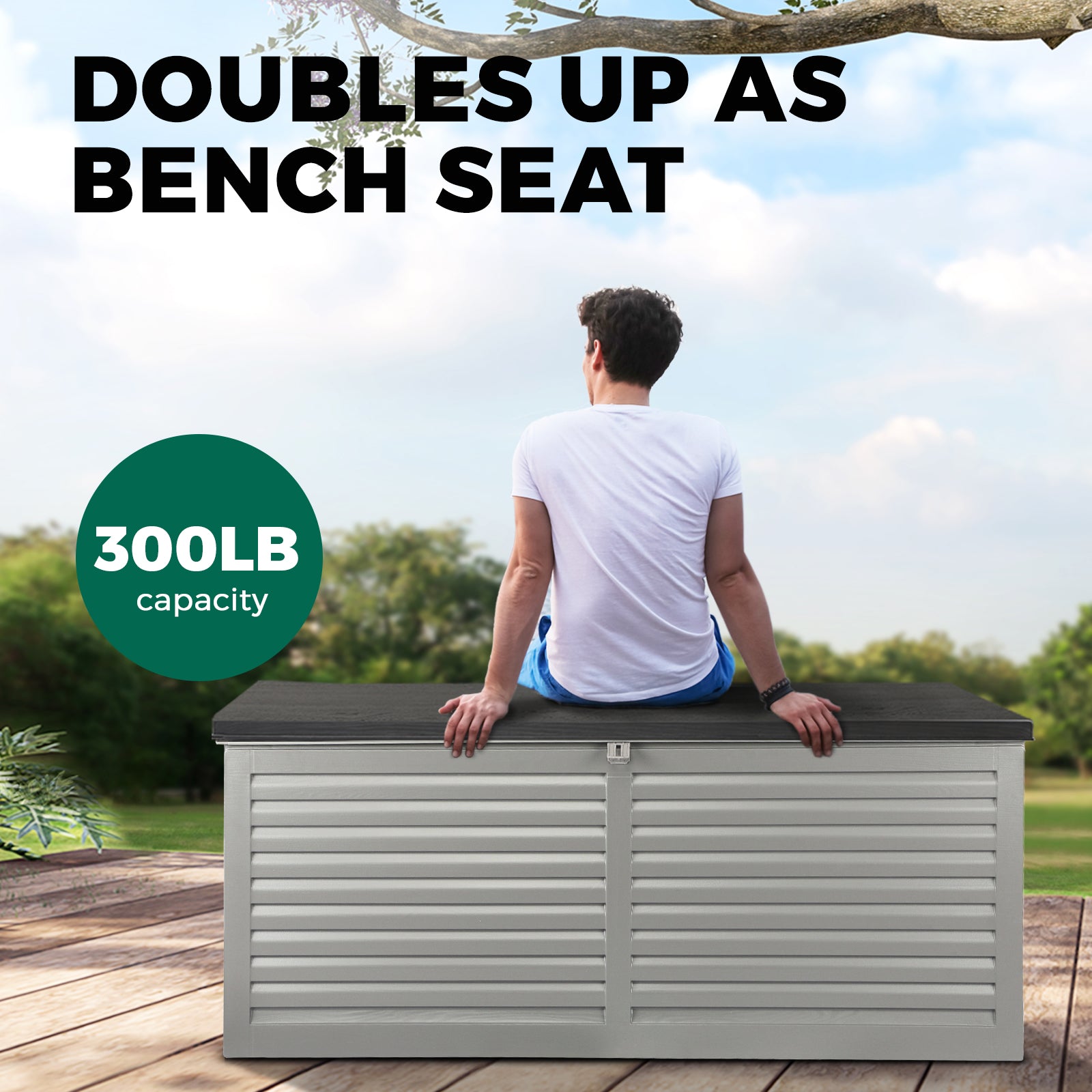 Livsip Outdoor Storage Box Bench 490L Cabinet Container Garden Shed Deck Tool Grey - Sunyee