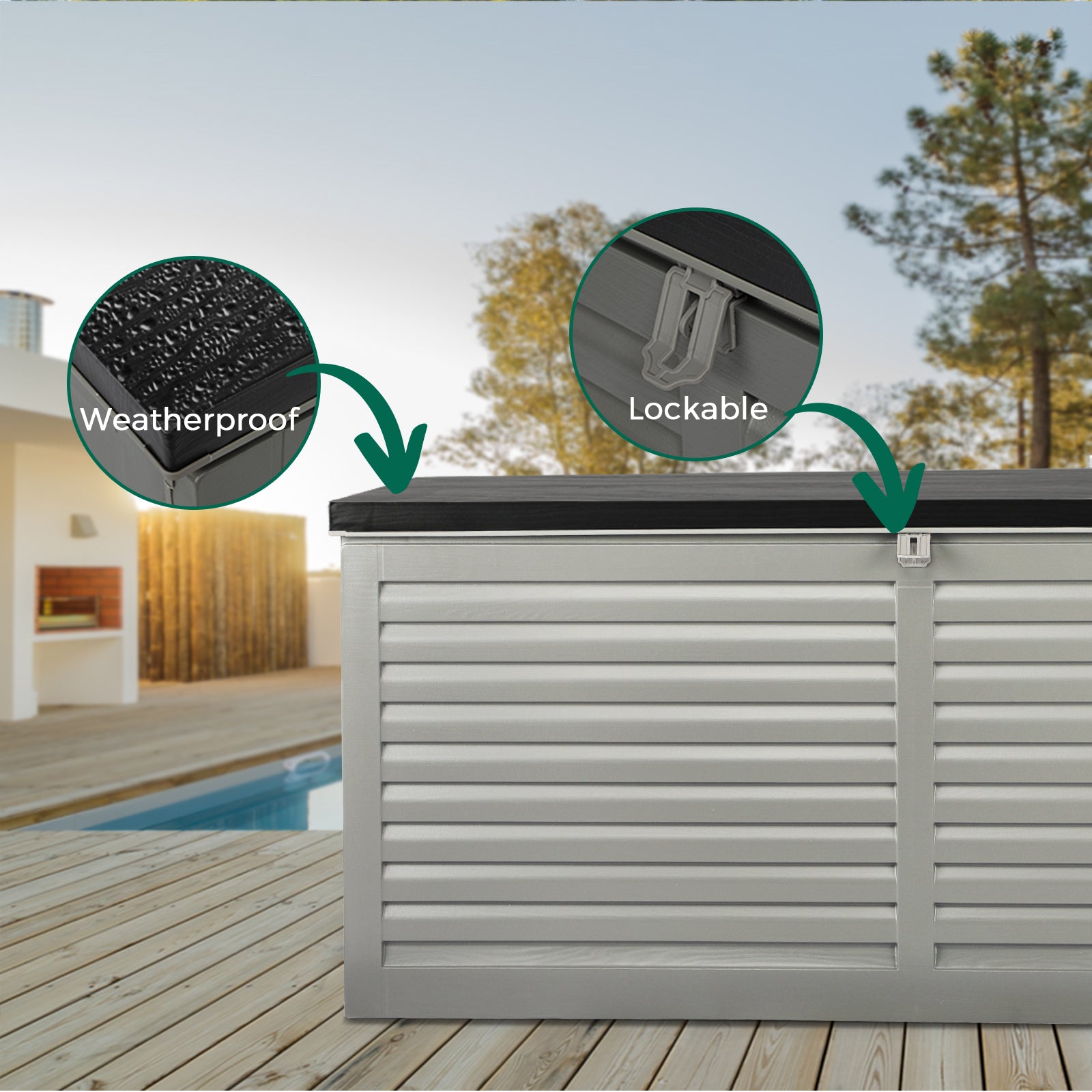 Livsip Outdoor Storage Box Bench 490L Cabinet Container Garden Shed Deck Tool Grey - Sunyee