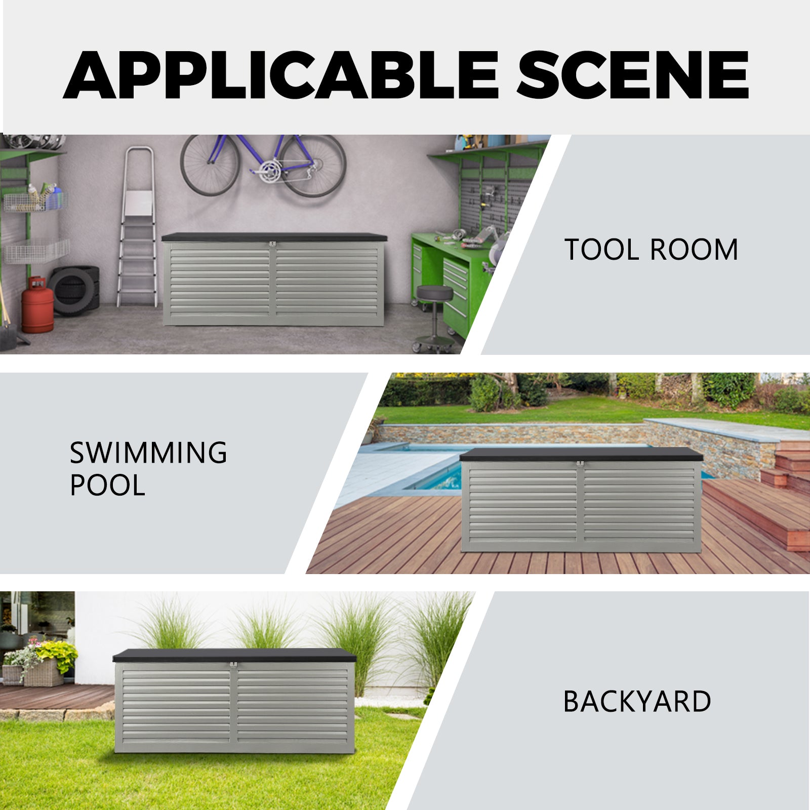 Livsip Outdoor Storage Box Bench 490L Cabinet Container Garden Shed Deck Tool Grey - Sunyee