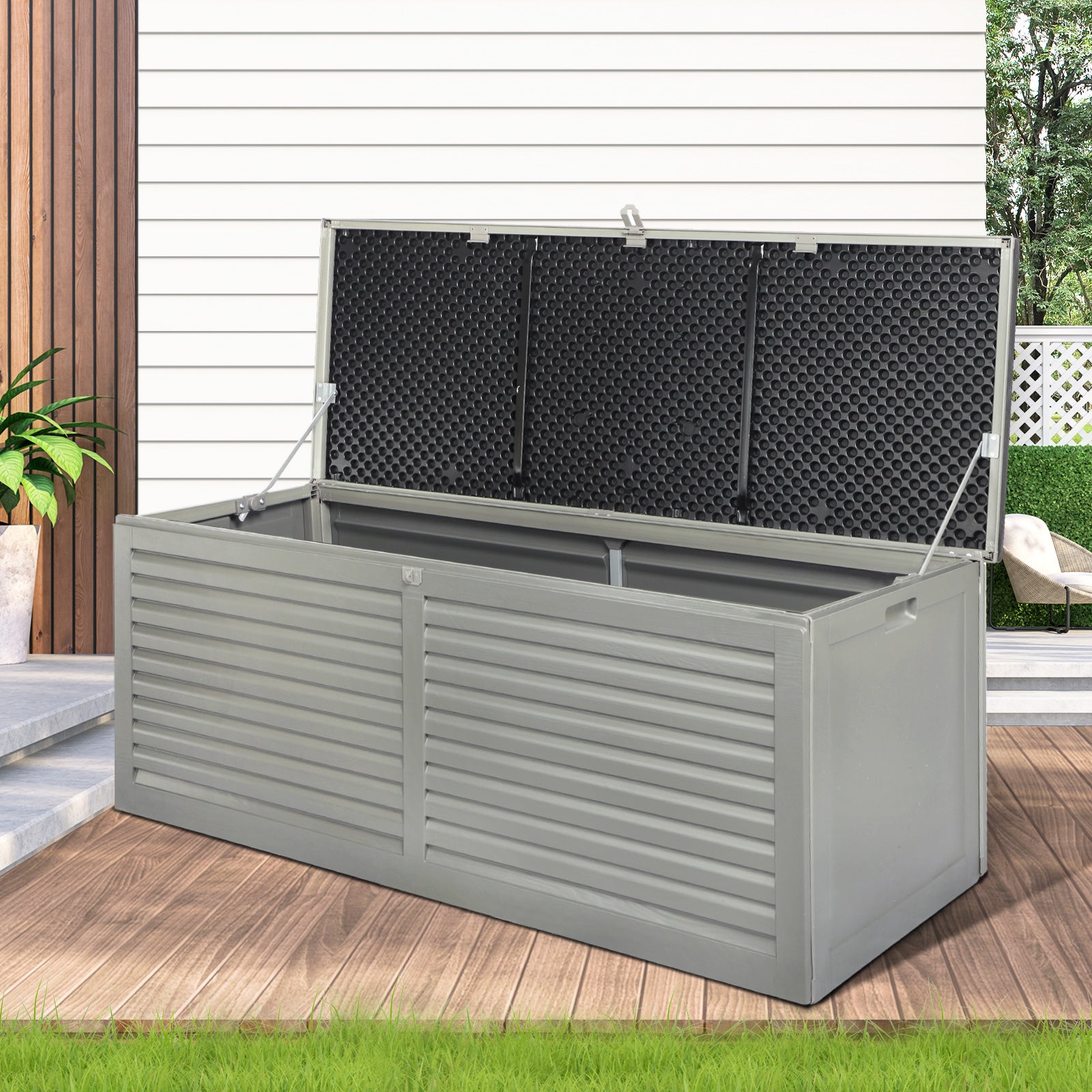 Livsip Outdoor Storage Box Bench 490L Cabinet Container Garden Shed Deck Tool Grey - Sunyee