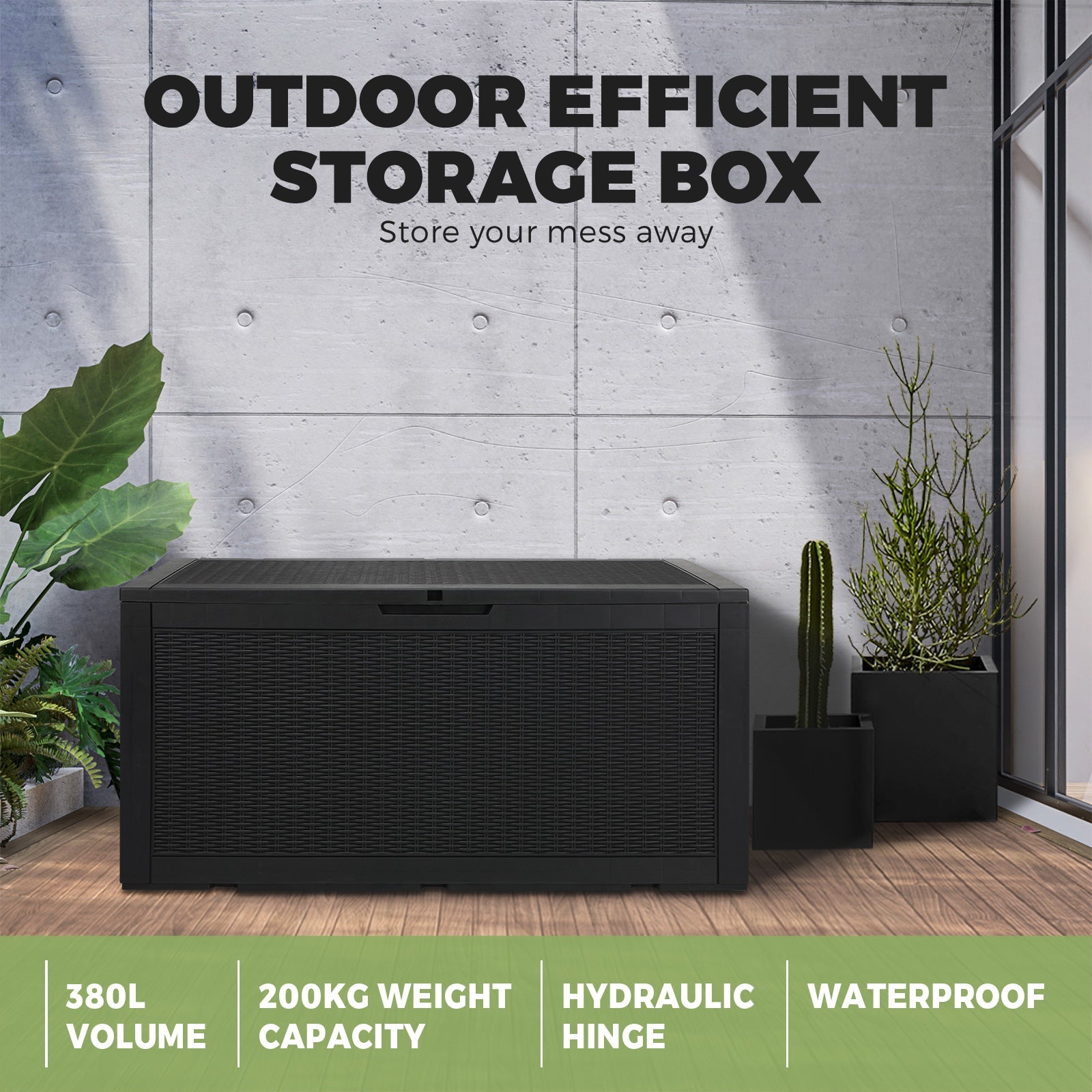 Livsip Outdoor Storage Box 380L Lockable Container Indoor Toy Tools Shed Garden - Sunyee