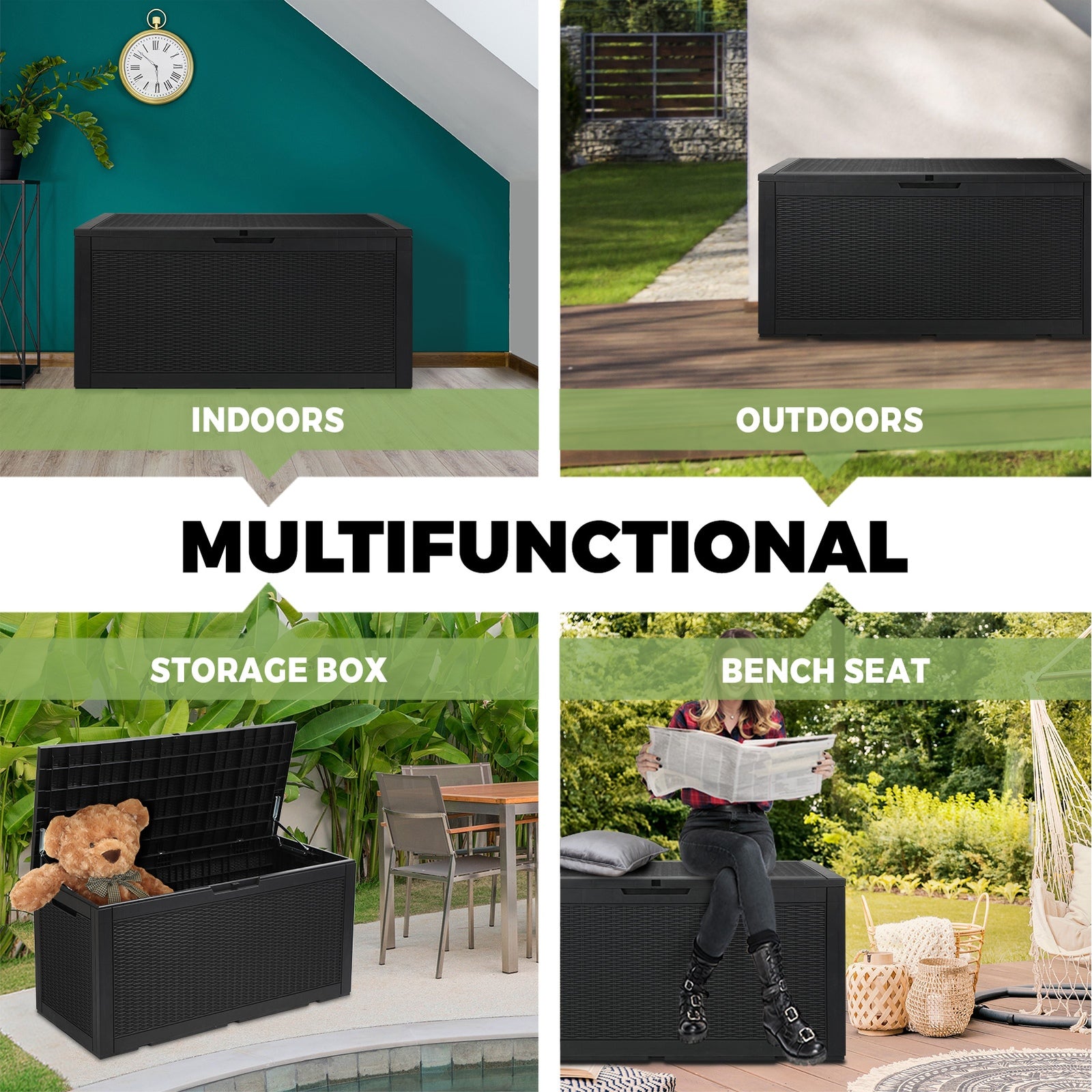 Livsip Outdoor Storage Box 380L Lockable Container Indoor Toy Tools Shed Garden - Sunyee