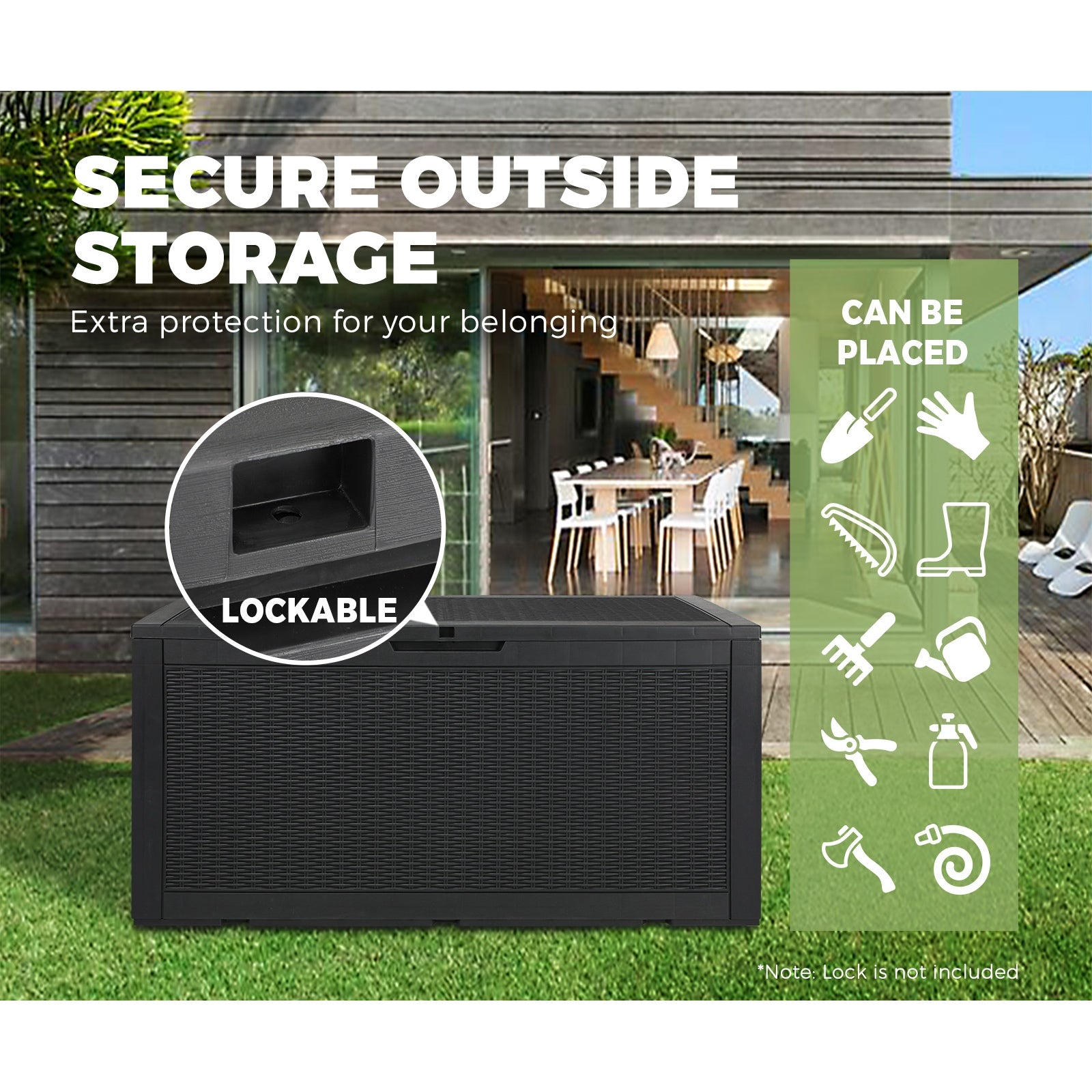Livsip Outdoor Storage Box 380L Lockable Container Indoor Toy Tools Shed Garden - Sunyee