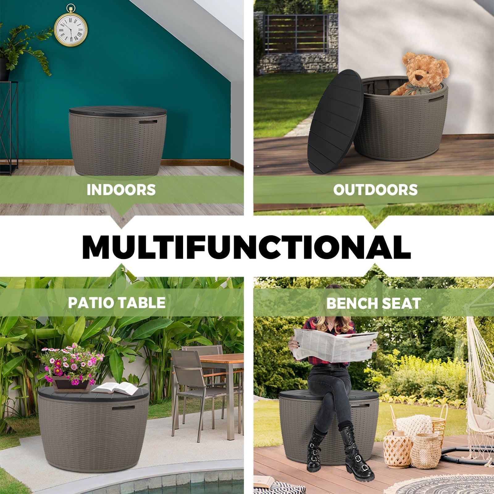 Livsip Outdoor Storage Box Lockable Deck Toy Shed Tool Organiser Garden Bench - Sunyee