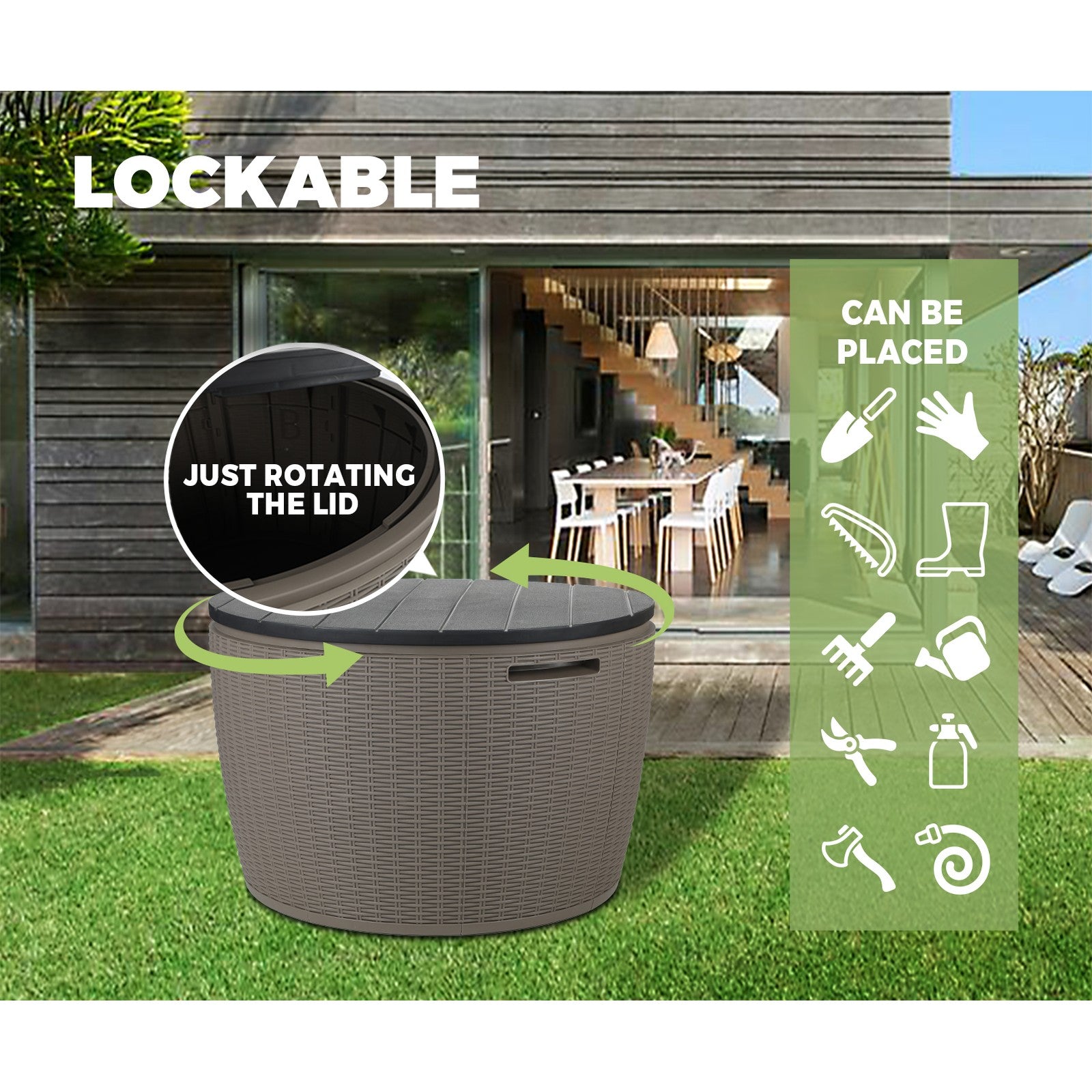 Livsip Outdoor Storage Box Lockable Deck Toy Shed Tool Organiser Garden Bench - Sunyee