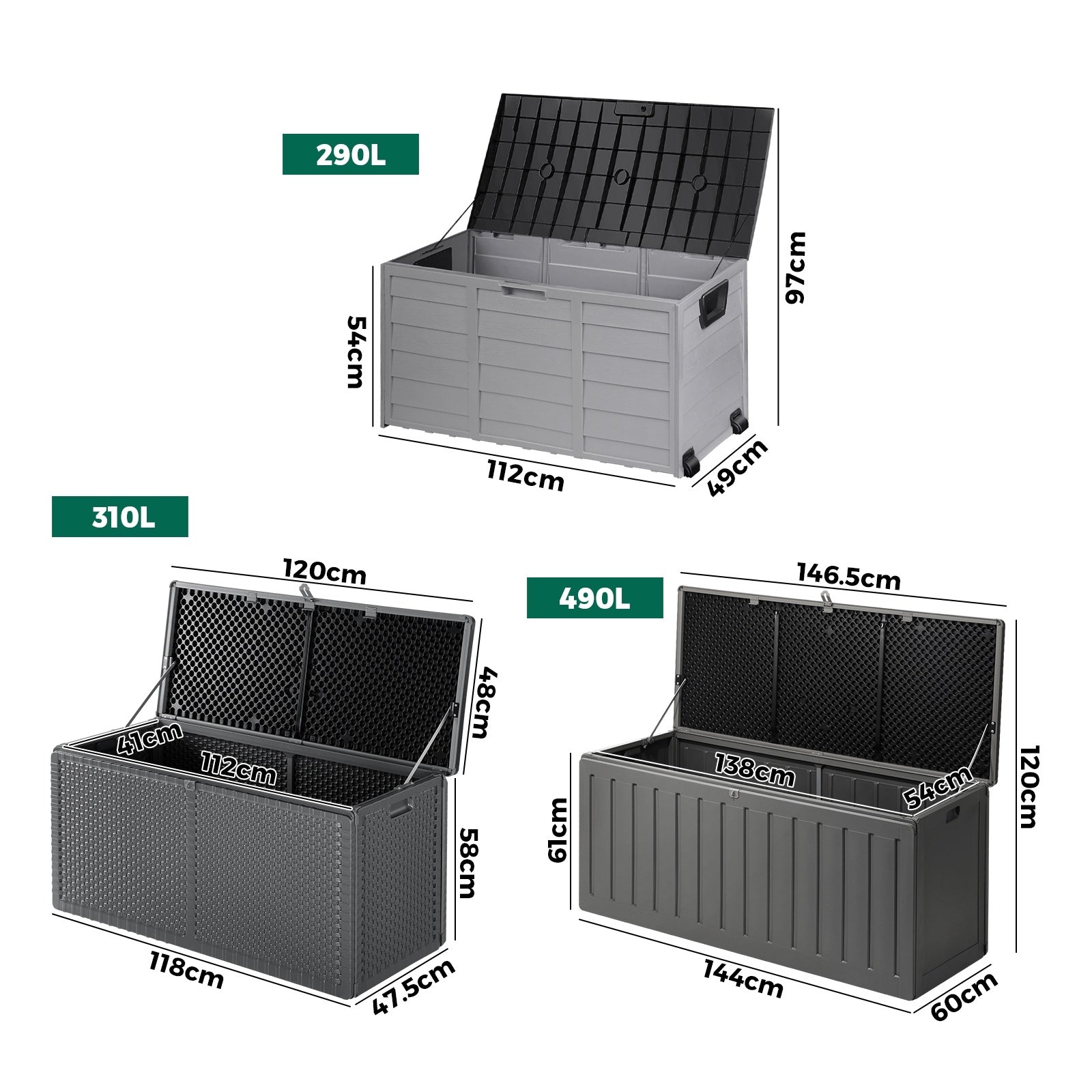 Livsip Outdoor Storage Boxes 290/310L/490L Lockable Indoor Toys Container Chest - Sunyee