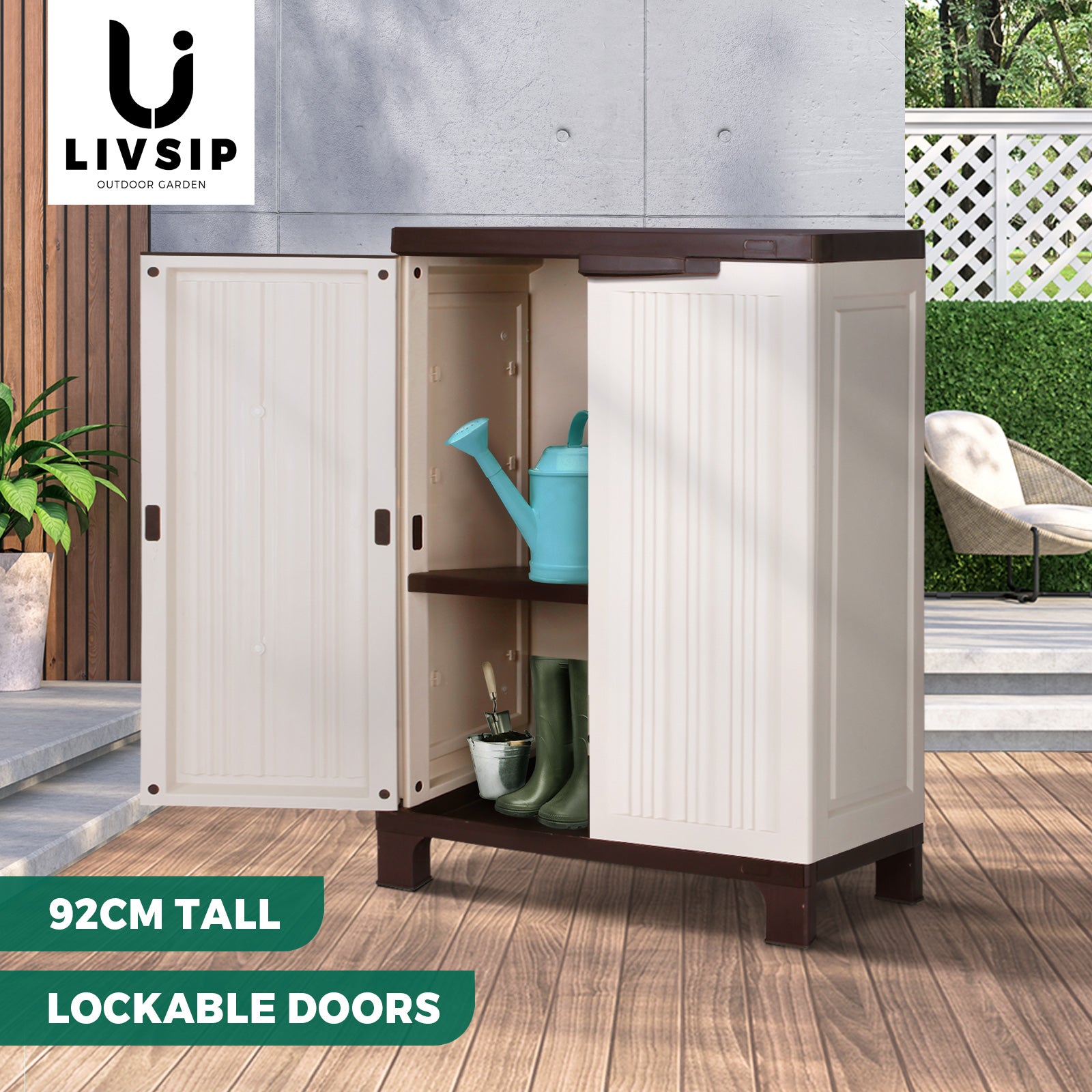 Livsip Outdoor Storage Cabinet Box Garage Garden Cupboard Adjustable Lockable - Sunyee