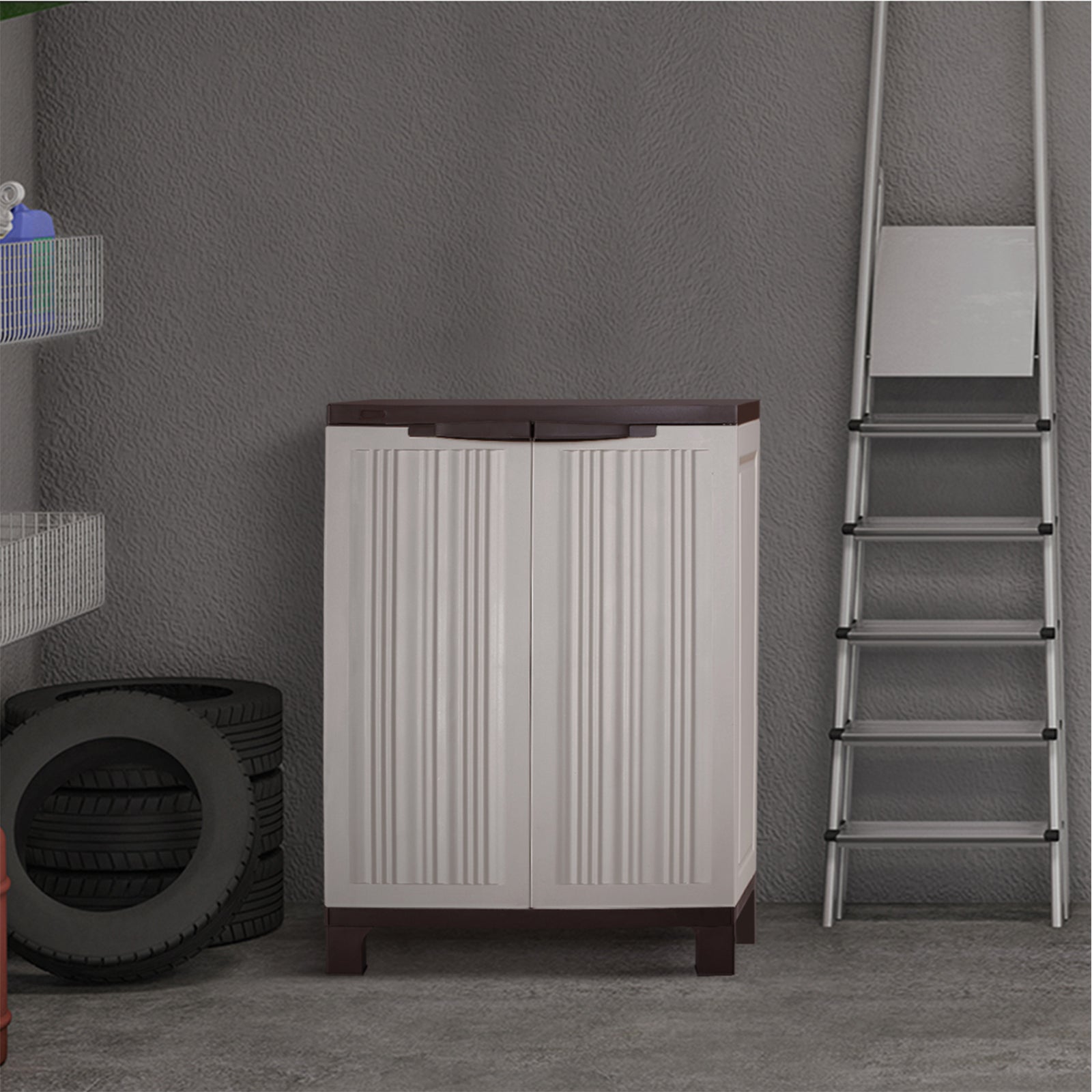 Livsip Outdoor Storage Cabinet Box Garden Cupboard Adjustable Lockable Brown - Sunyee