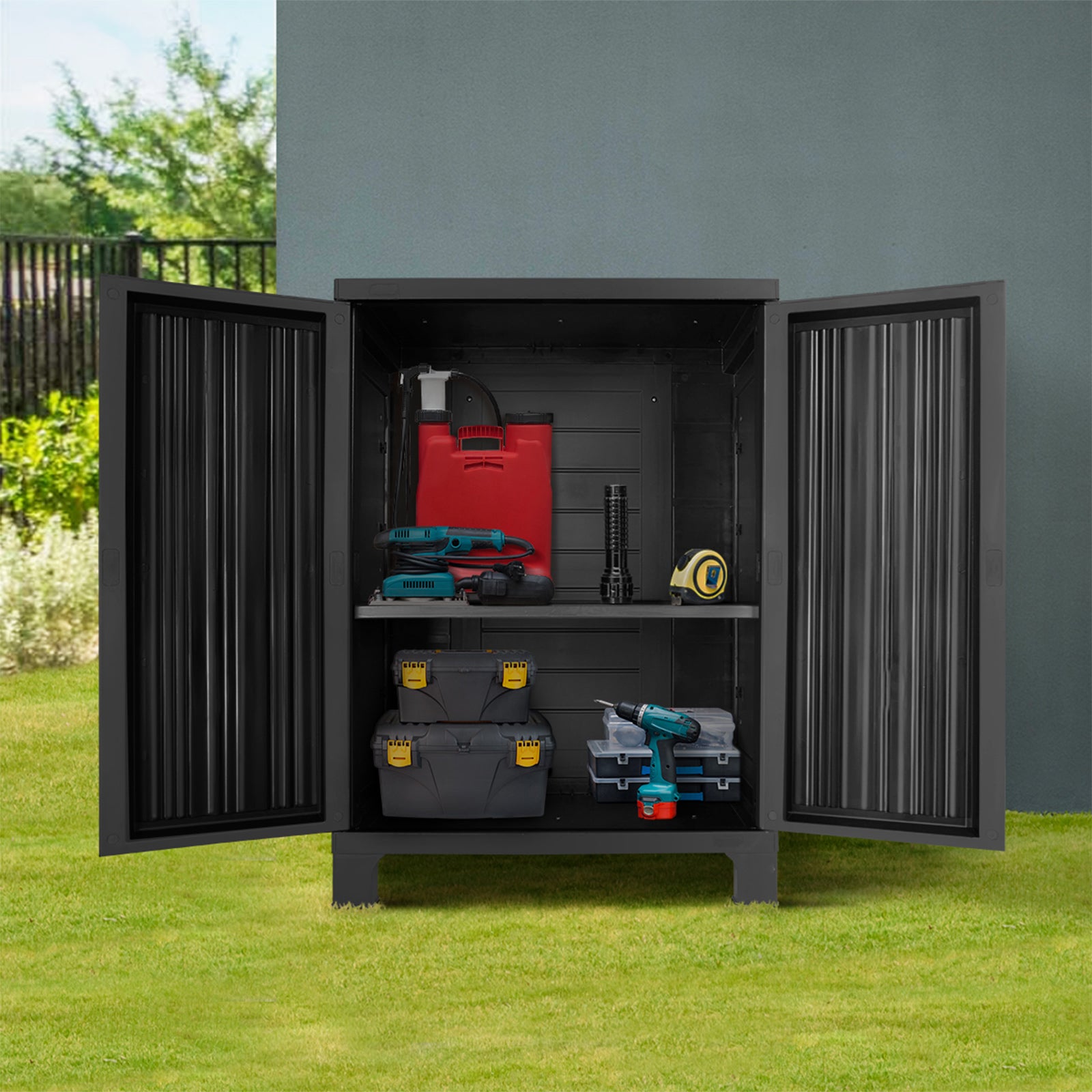 Livsip Outdoor Storage Cabinet Box Garden Cupboard Adjustable Lockable Black - Sunyee