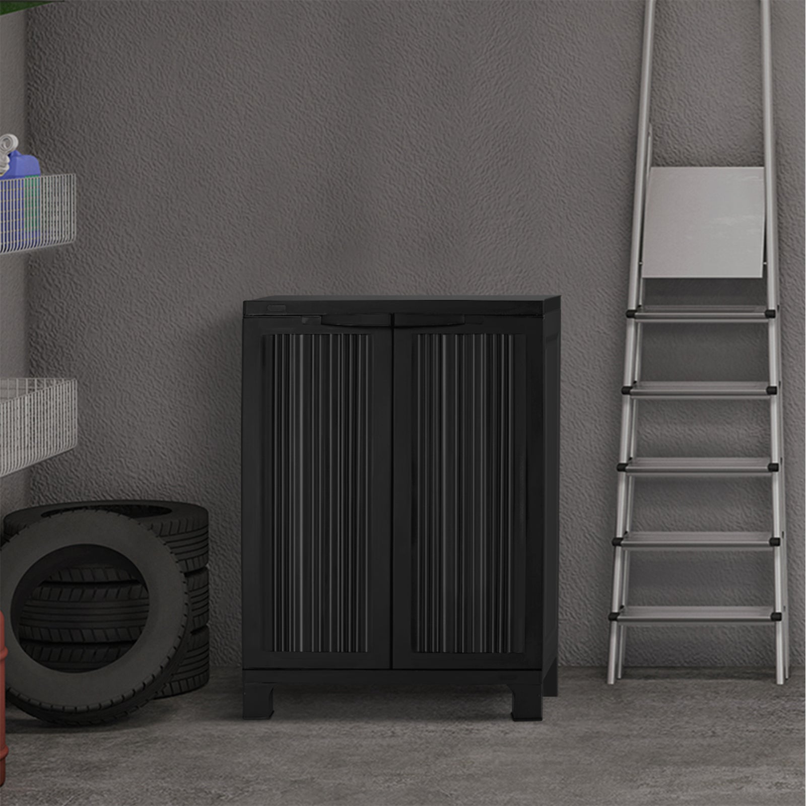 Livsip Outdoor Storage Cabinet Box Garden Cupboard Adjustable Lockable Black - Sunyee