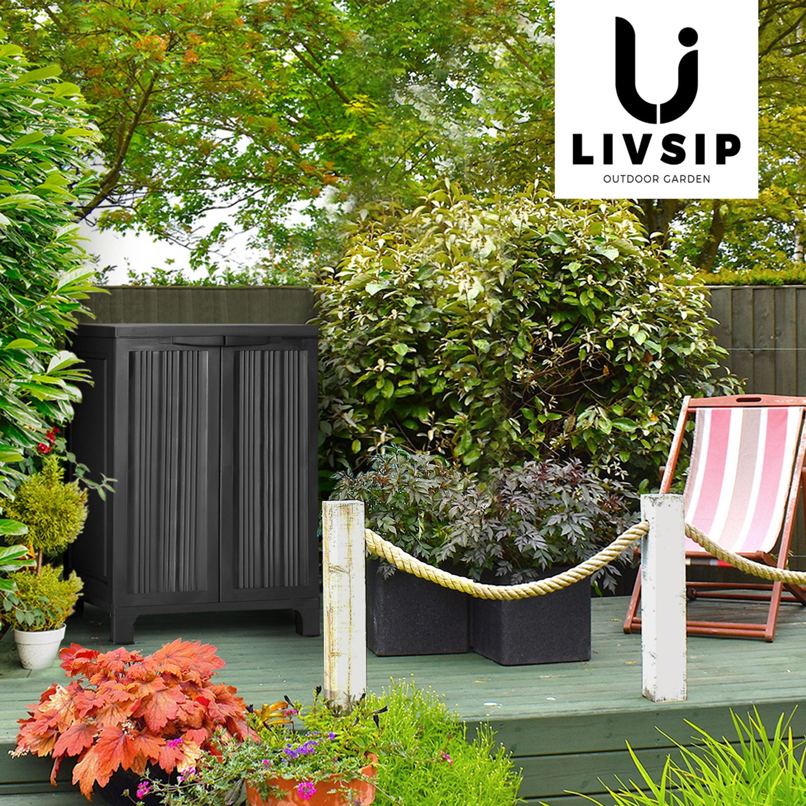 Livsip Outdoor Storage Cabinet Box Garden Cupboard Adjustable Lockable Black - Sunyee