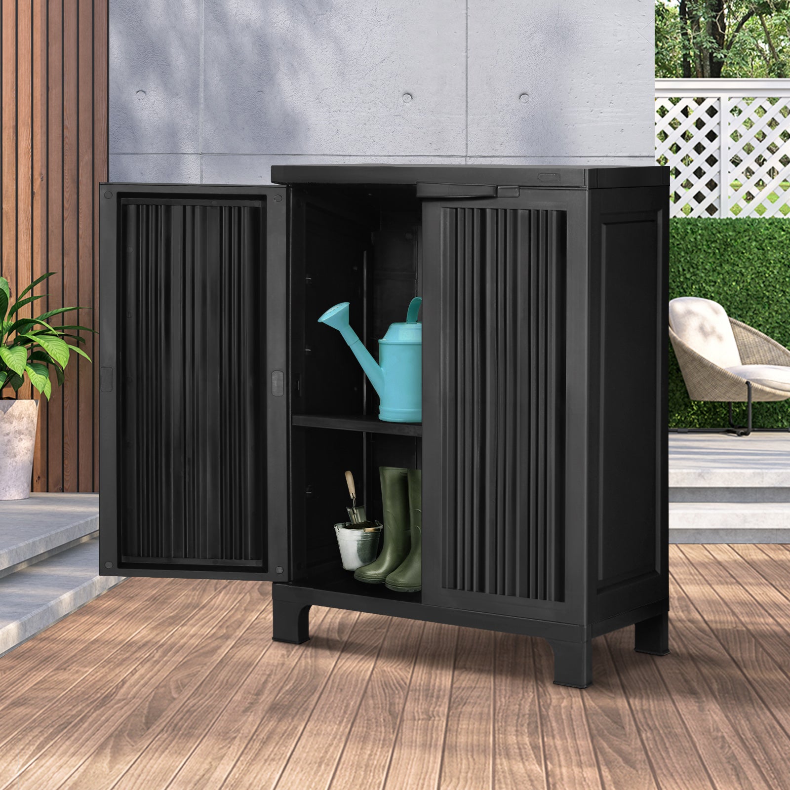 Livsip Outdoor Storage Cabinet Box Garden Cupboard Adjustable Lockable Black - Sunyee