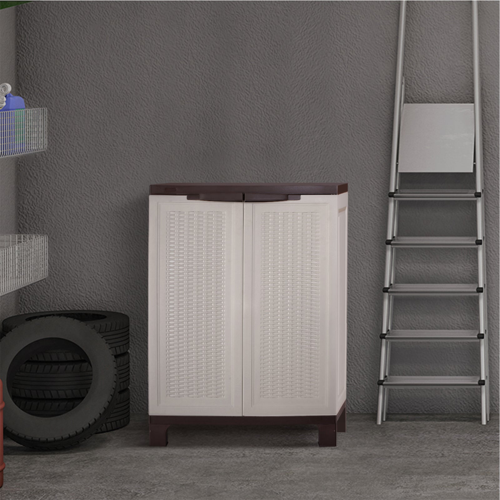 Livsip Outdoor Storage Cabinet Box Garden Garage Cupboard Adjustable Lockable - Sunyee