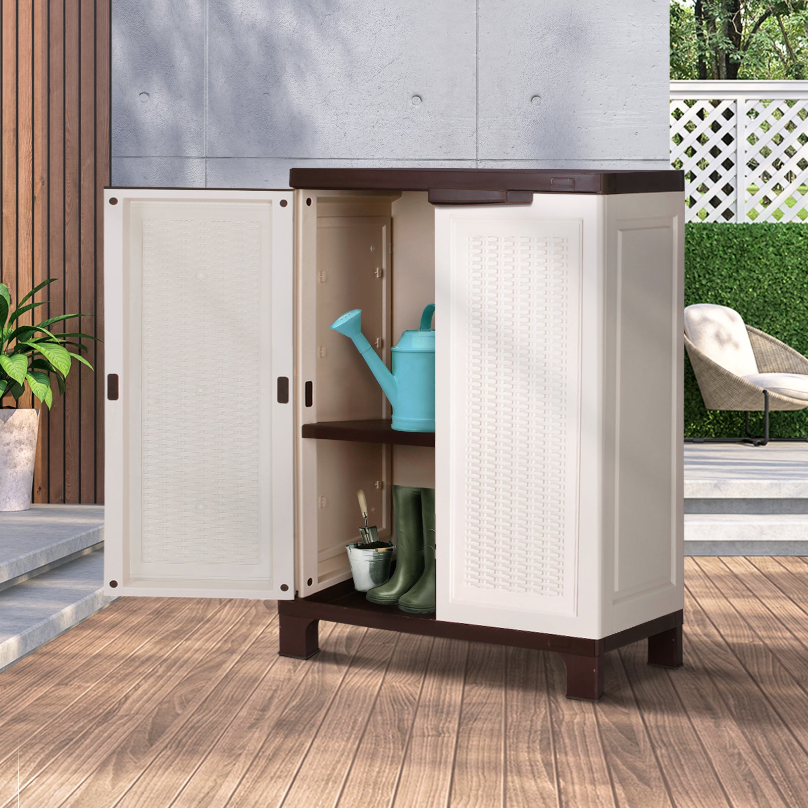 Livsip Outdoor Storage Cabinet Box Garden Garage Cupboard Adjustable Lockable - Sunyee