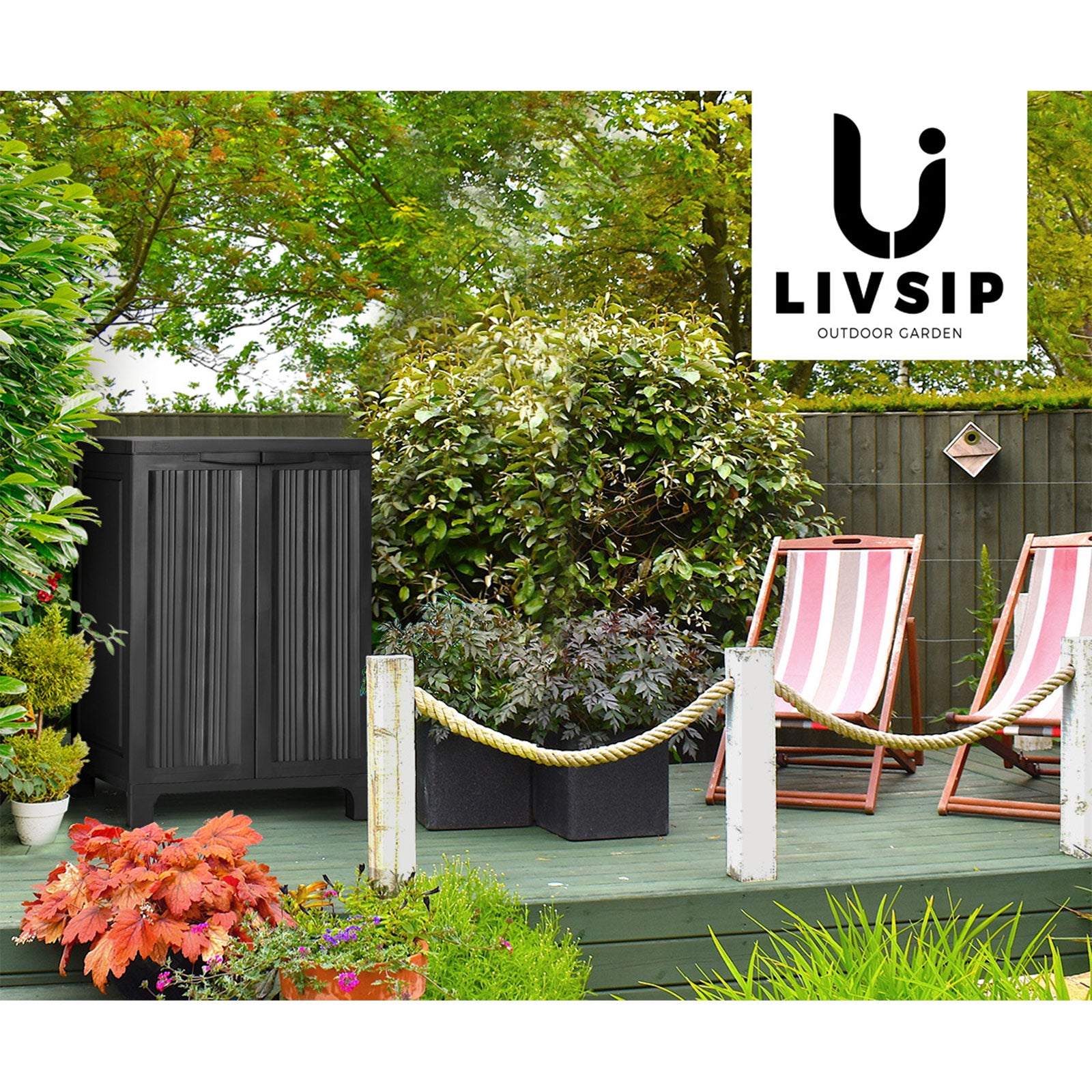 Livsip Outdoor Storage Cabinet Box Garage Garden Cupboard Adjustable Lockable - Sunyee