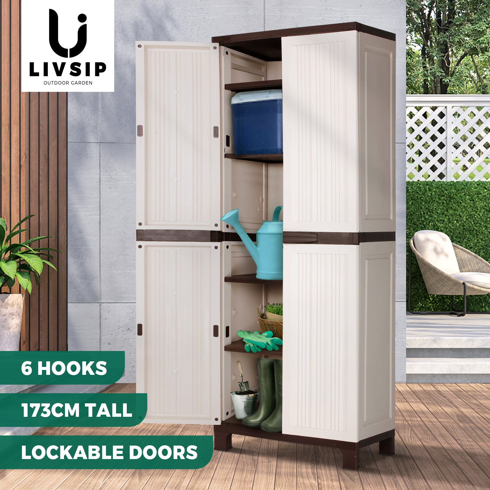 Livsip Outdoor Storage Cabinet Box Garage Garden Cupboard Adjustable Lockable - Sunyee