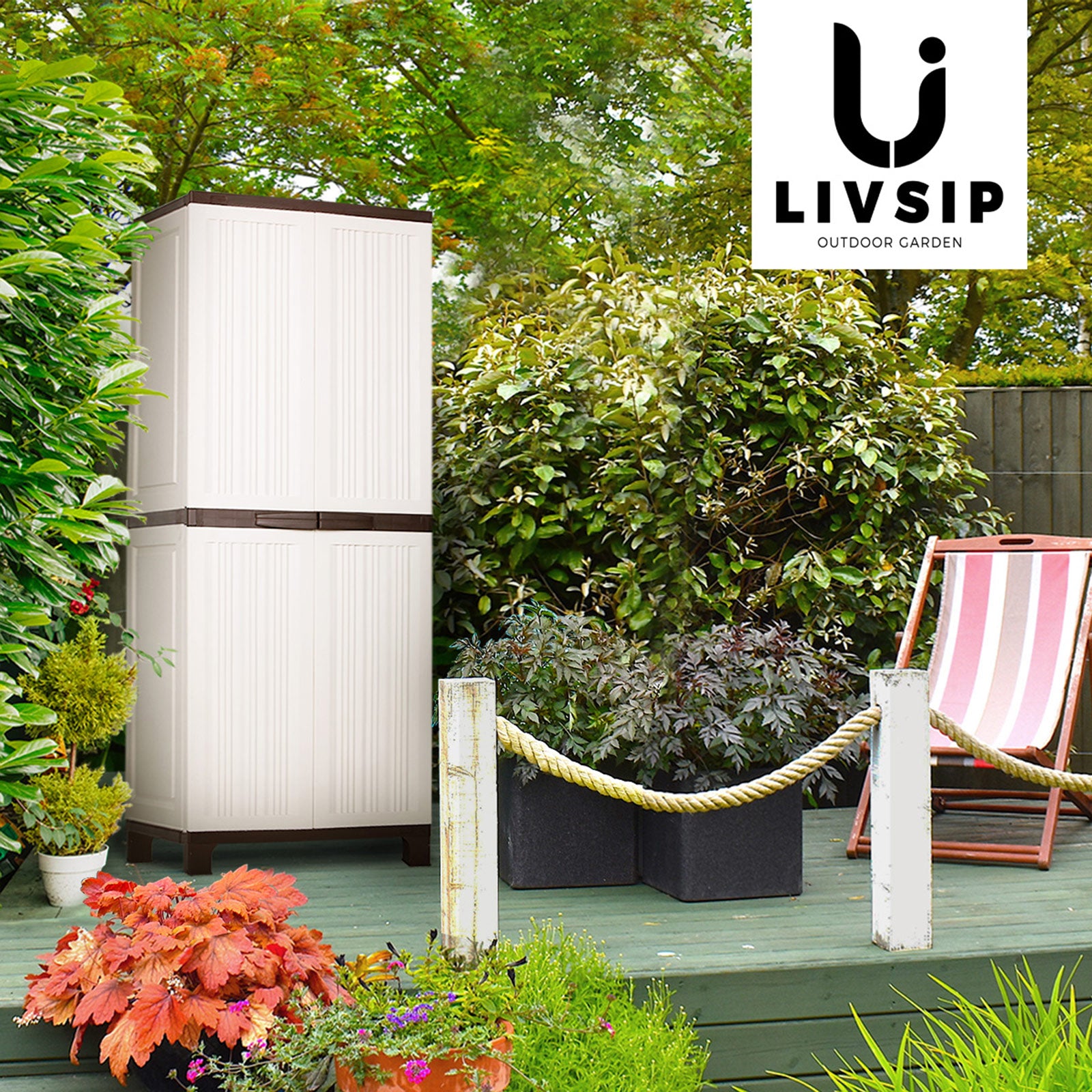 Livsip Outdoor Storage Cabinet Box Garage Garden Cupboard Adjustable Lockable - Sunyee
