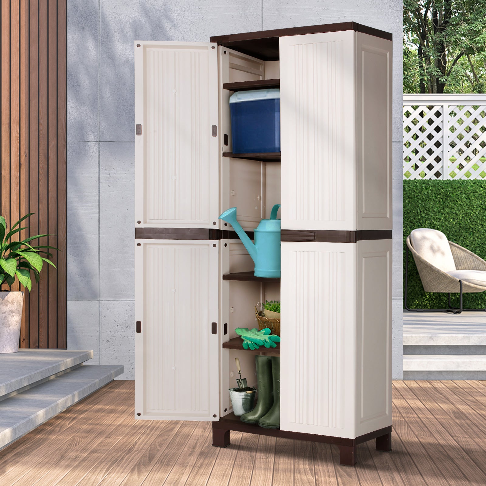 Livsip Outdoor Storage Cabinet Box Garage Garden Cupboard Adjustable Lockable - Sunyee