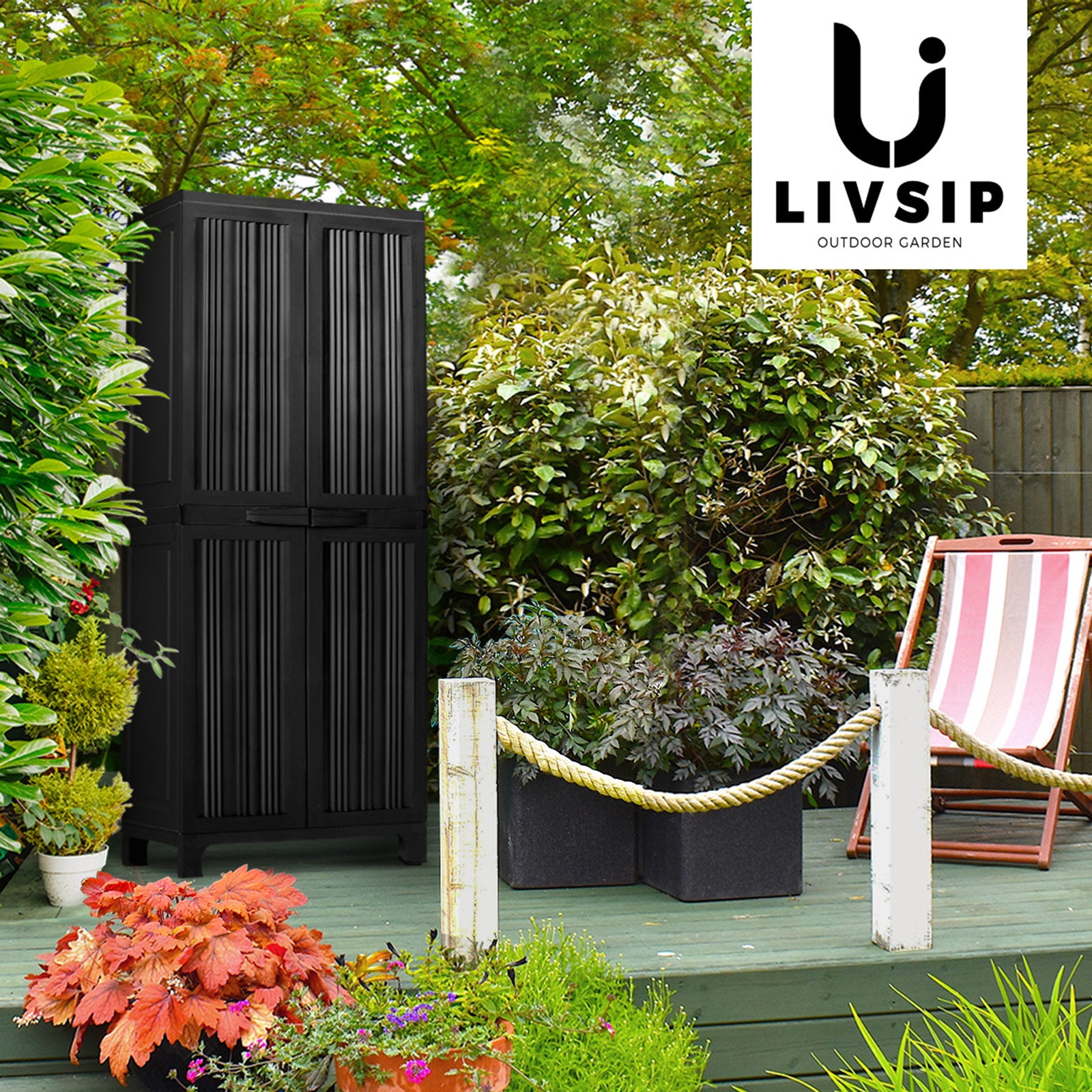 Livsip Outdoor Storage Cabinet Box Cupboard Garage Garden Adjustable Lockable - Sunyee