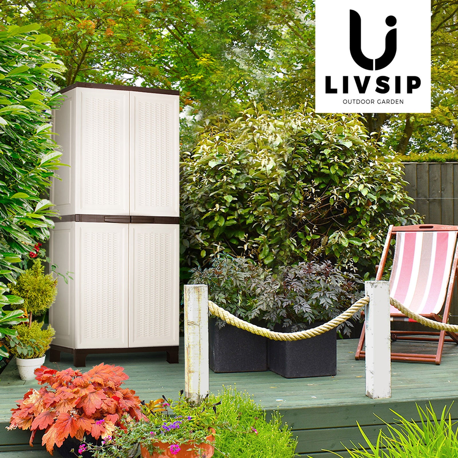 Livsip Outdoor Storage Cabinet Box Garage Cupboard Garden Adjustable Lockable - Sunyee