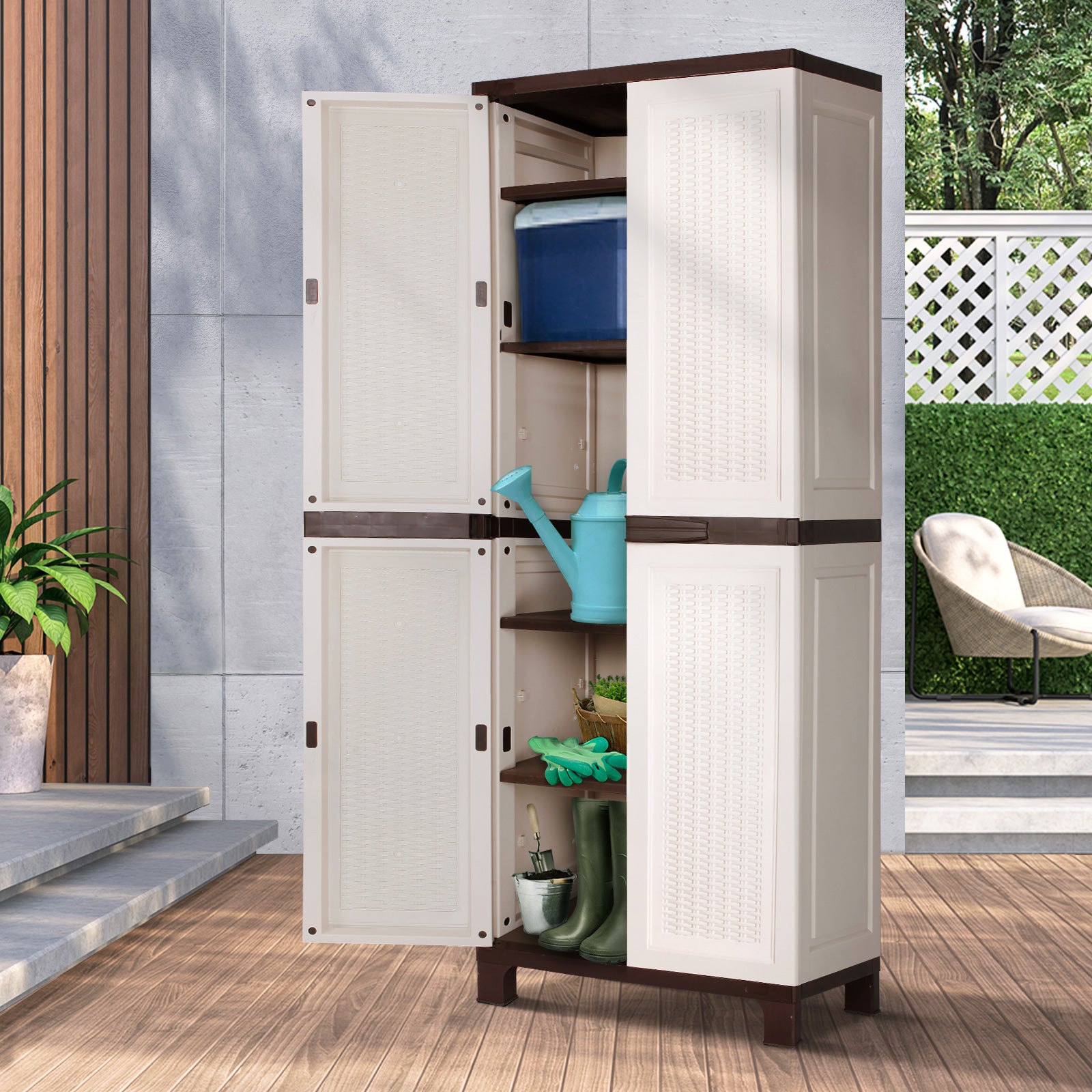 Livsip Outdoor Storage Cabinet Box Garage Cupboard Garden Adjustable Lockable - Sunyee
