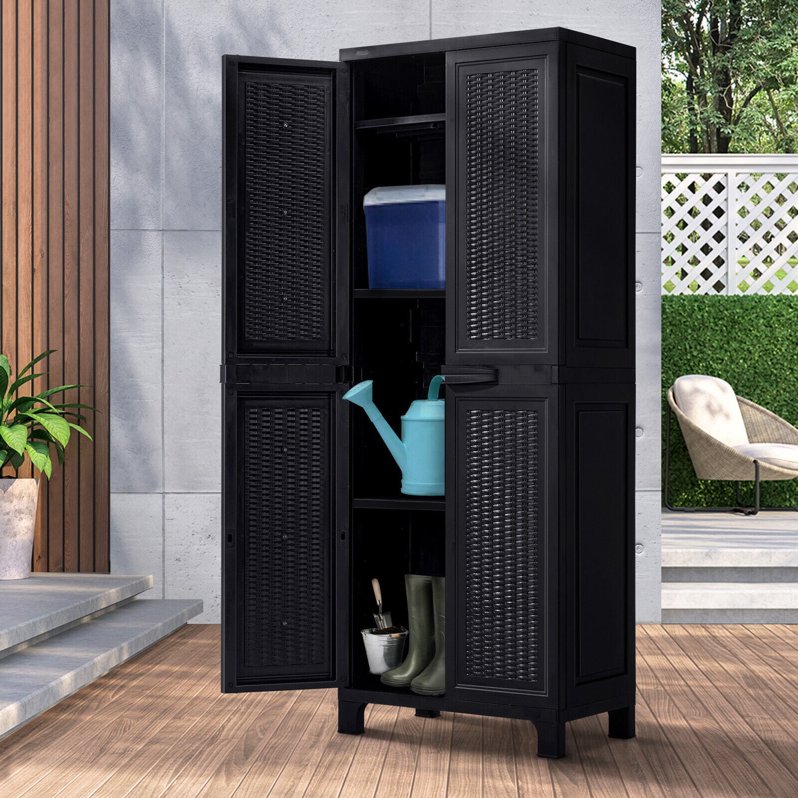 Livsip Outdoor Storage Cabinet Box Cupboard Garage Garden Adjustable Tall Black - Sunyee