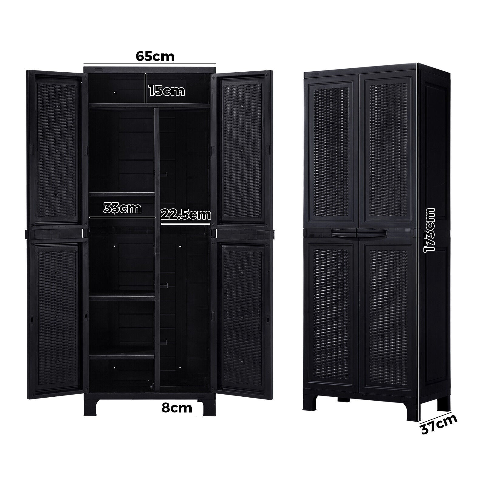 Livsip Outdoor Storage Cabinet Box Cupboard Garage Garden Adjustable Tall Black - Sunyee