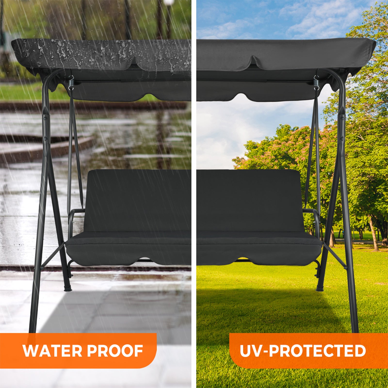 Livsip Outdoor Furniture Swing Chair Hammock 3 Seater Bench Seat Canopy Black - Sunyee