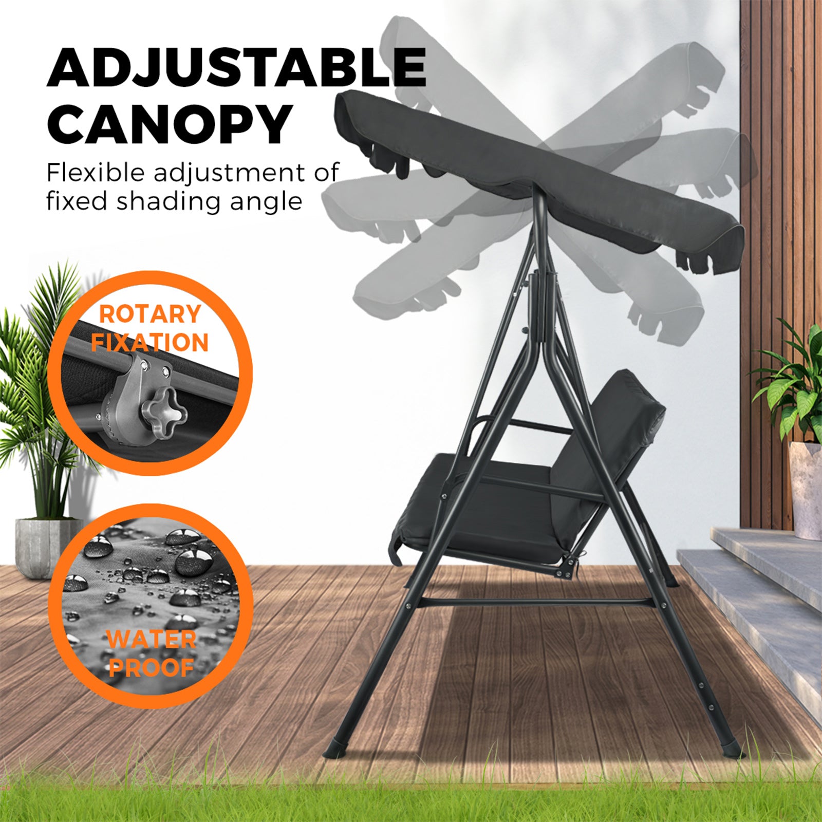 Livsip Outdoor Furniture Swing Chair Hammock 3 Seater Bench Seat Canopy Black - Sunyee