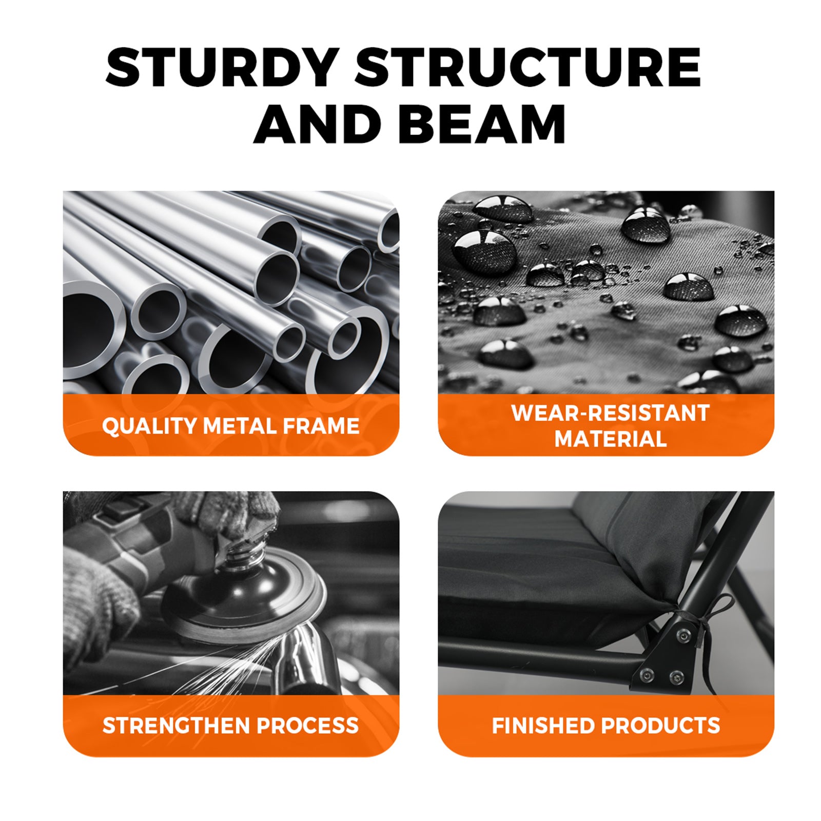 Livsip Outdoor Furniture Swing Chair Hammock 3 Seater Bench Seat Canopy Black - Sunyee