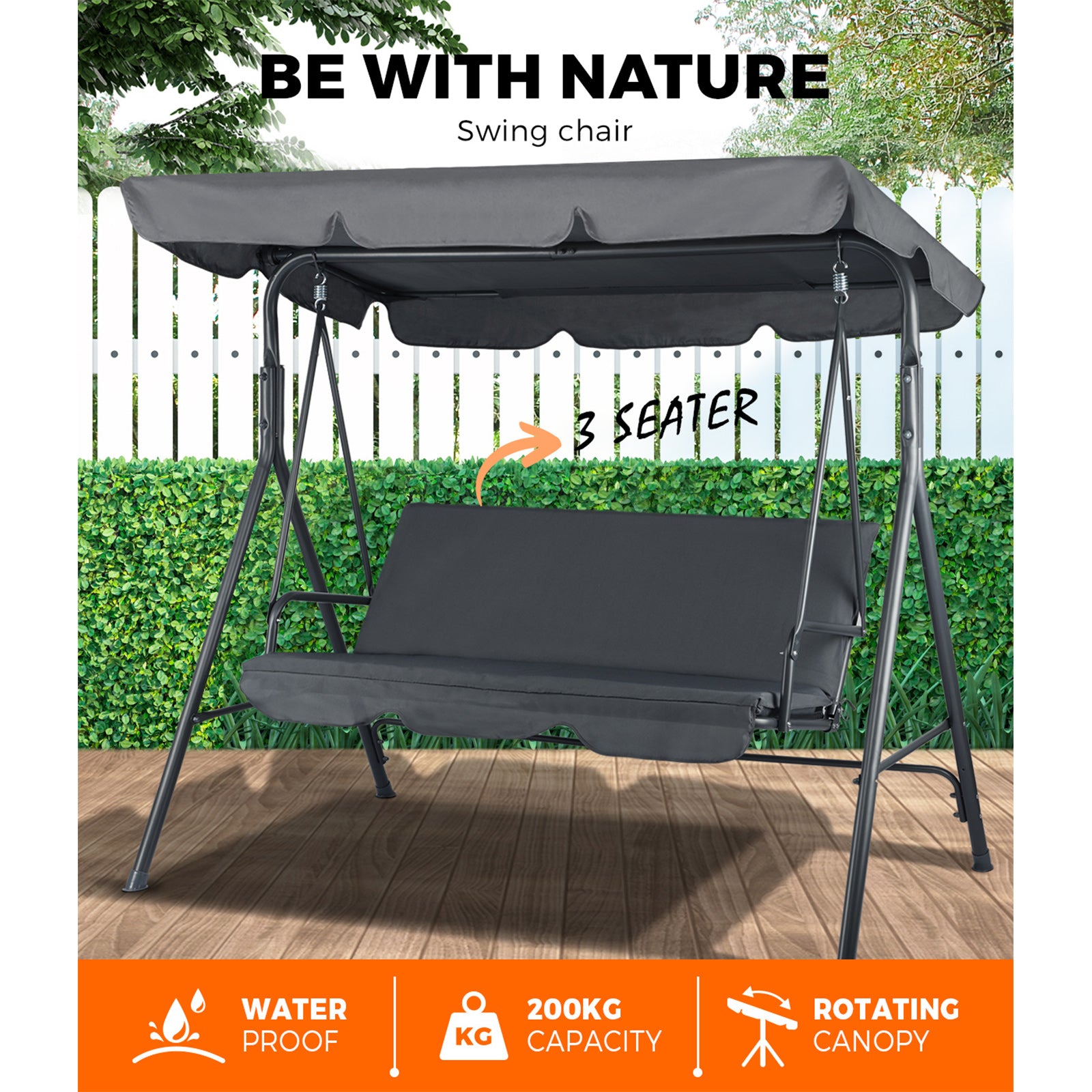 Livsip Swing Chair Hammock Outdoor Furniture Garden Canopy 3 Seater Patio Garden - Sunyee