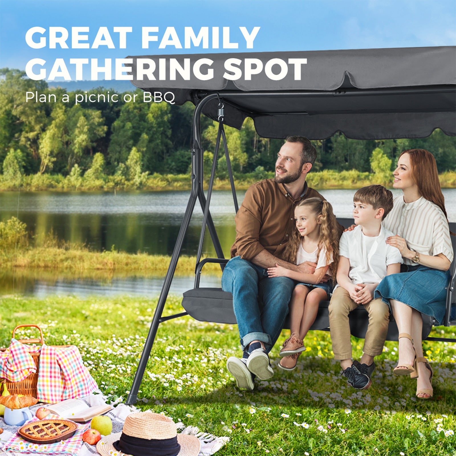 Livsip Swing Chair Hammock Outdoor Furniture Garden Canopy 3 Seater Patio Garden - Sunyee