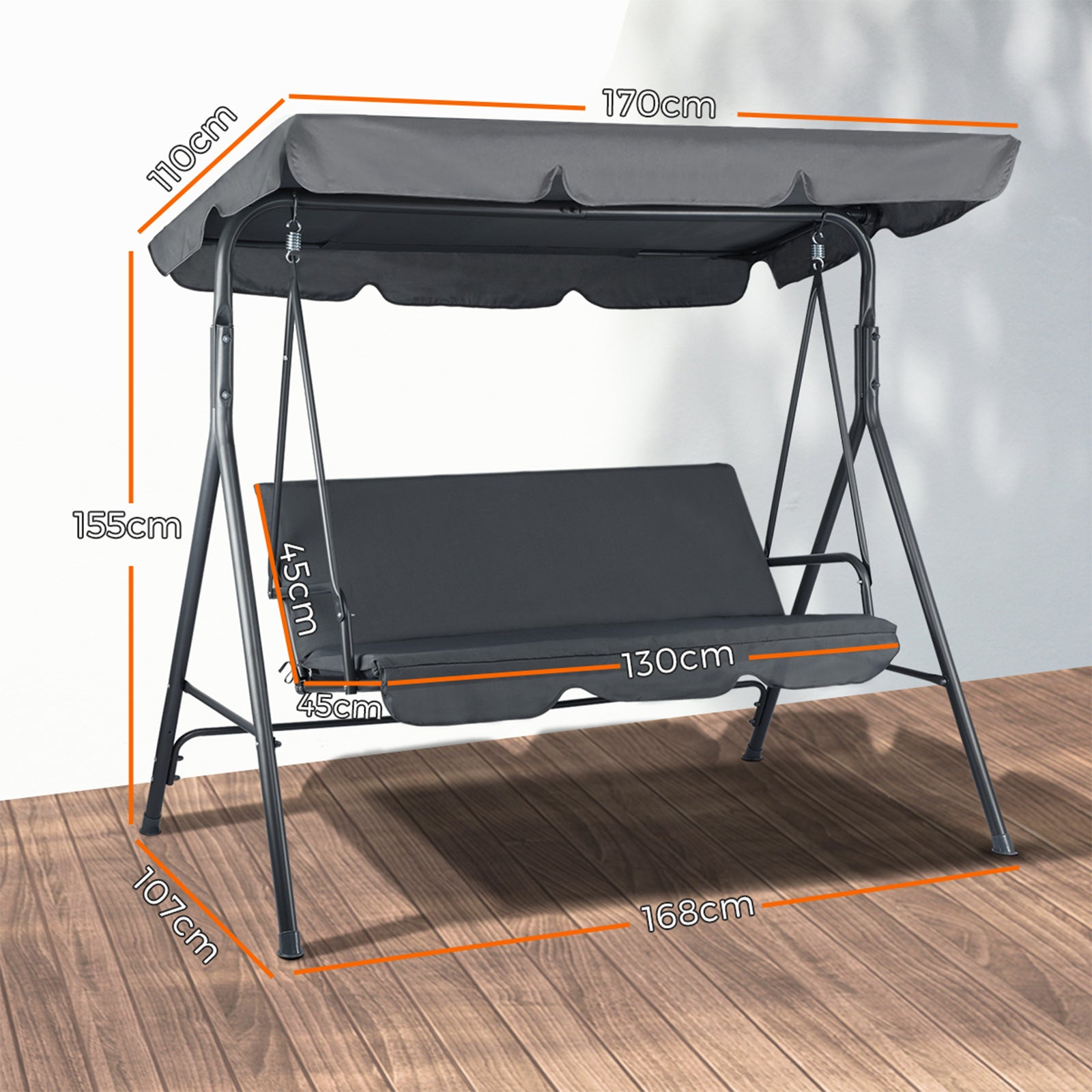 Livsip Swing Chair Hammock Outdoor Furniture Garden Canopy 3 Seater Patio Garden - Sunyee