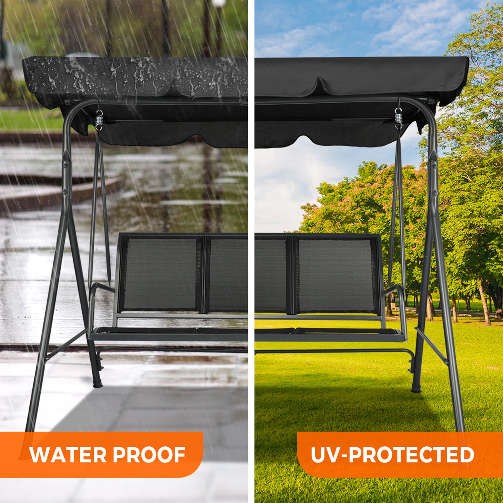 Livsip Swing Chair Garden Hammock Outdoor Furniture 3 Seater Patio Canopy Black - Sunyee