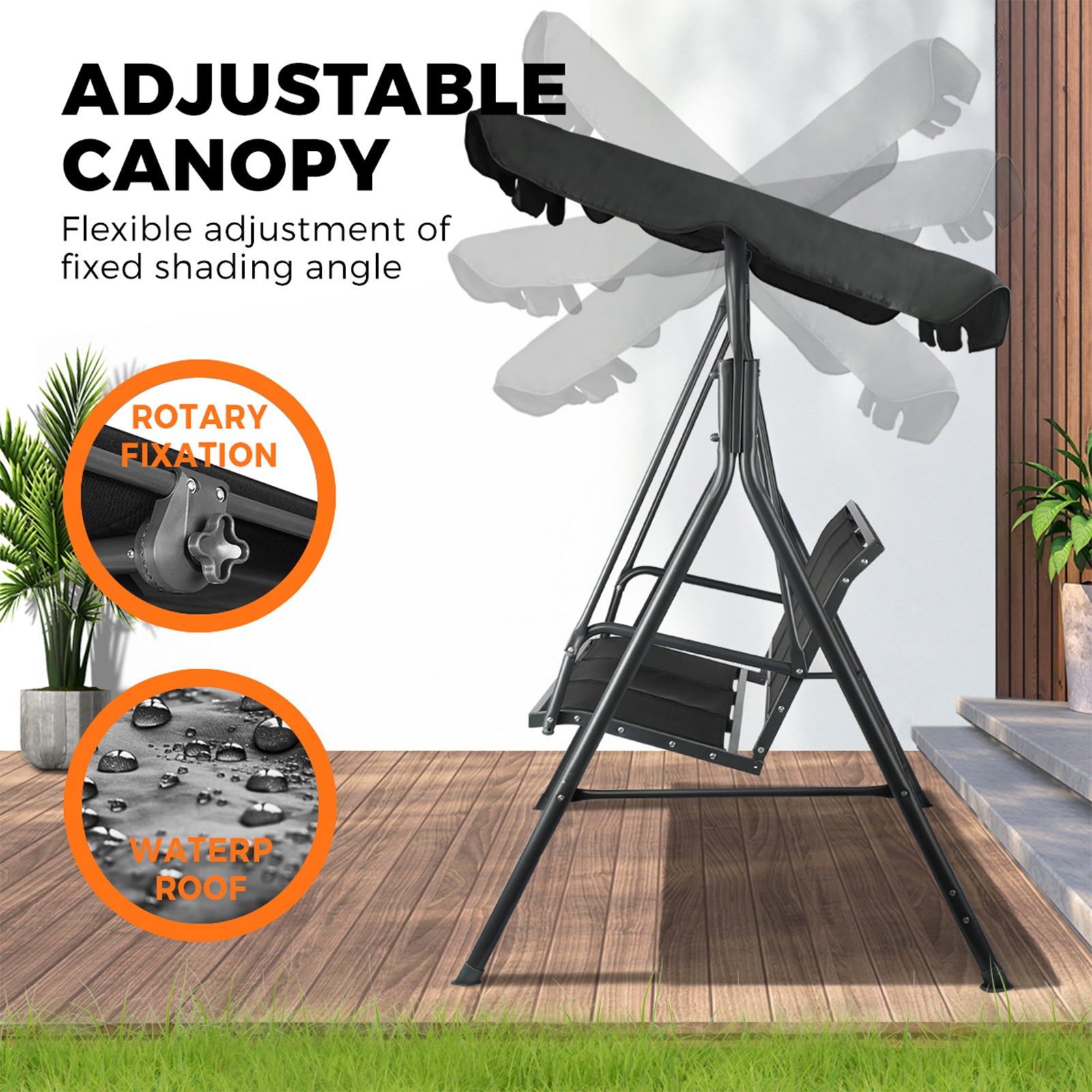 Livsip Swing Chair Garden Hammock Outdoor Furniture 3 Seater Patio Canopy Black - Sunyee