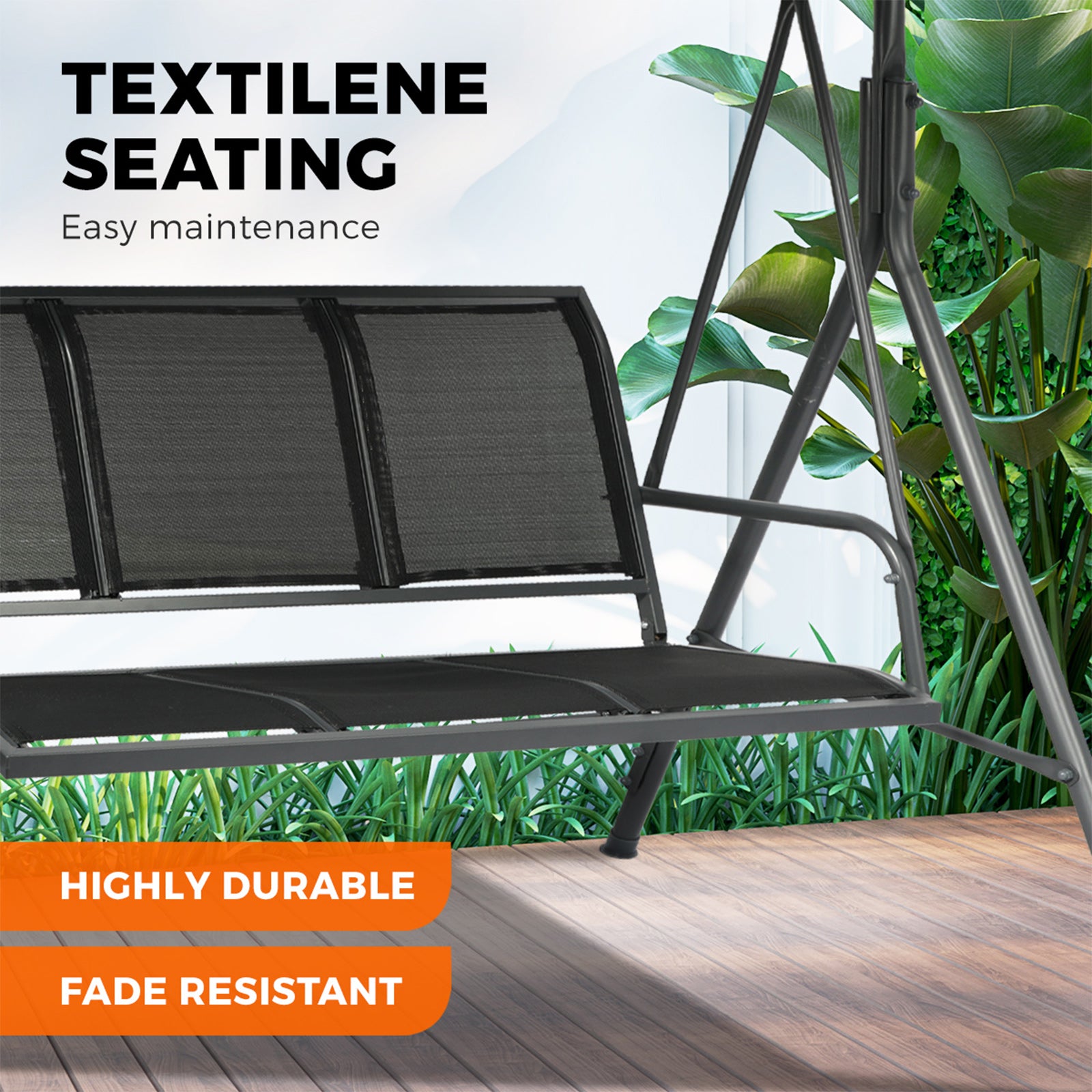 Livsip Swing Chair Garden Hammock Outdoor Furniture 3 Seater Patio Canopy Black - Sunyee