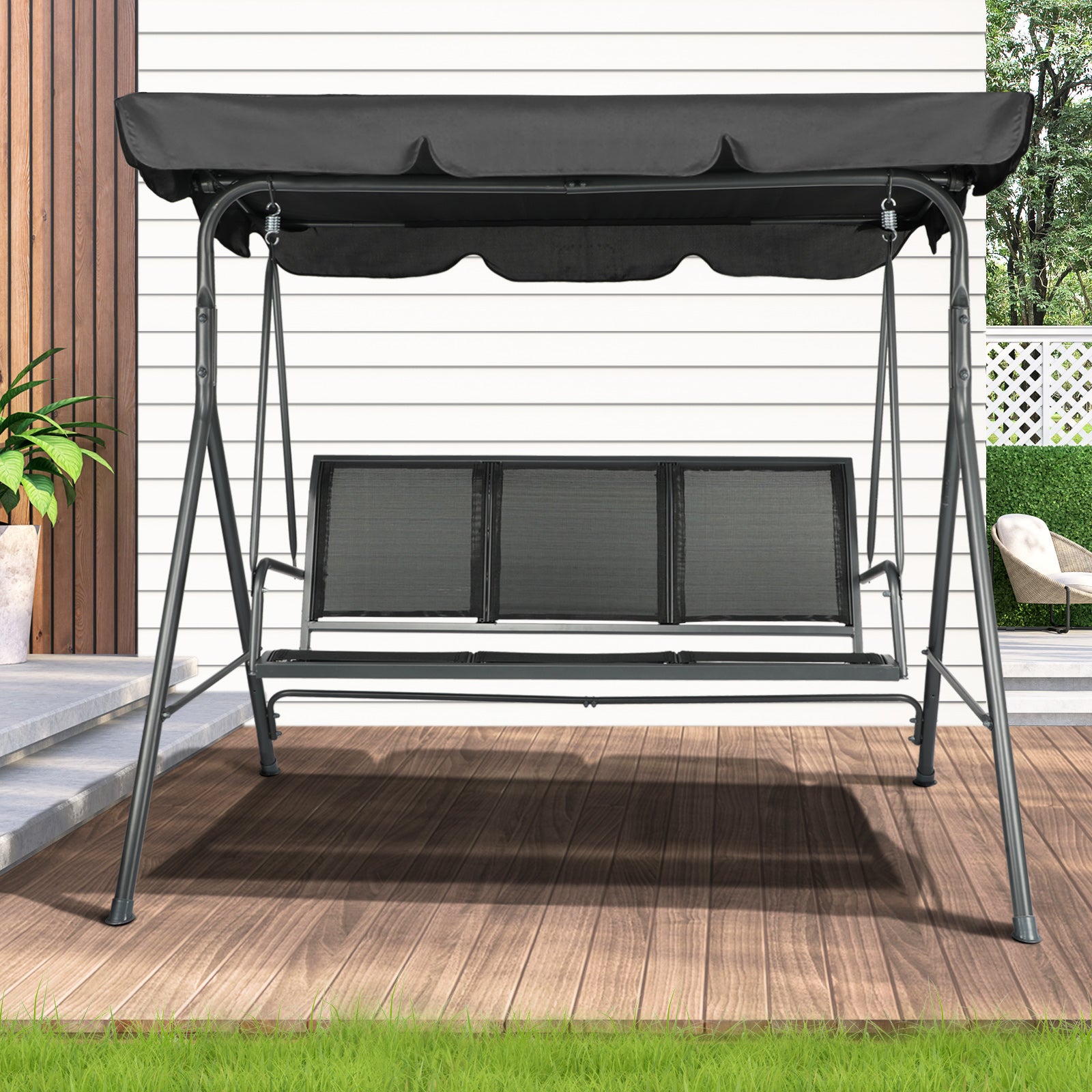 Livsip Swing Chair Garden Hammock Outdoor Furniture 3 Seater Patio Canopy Black - Sunyee