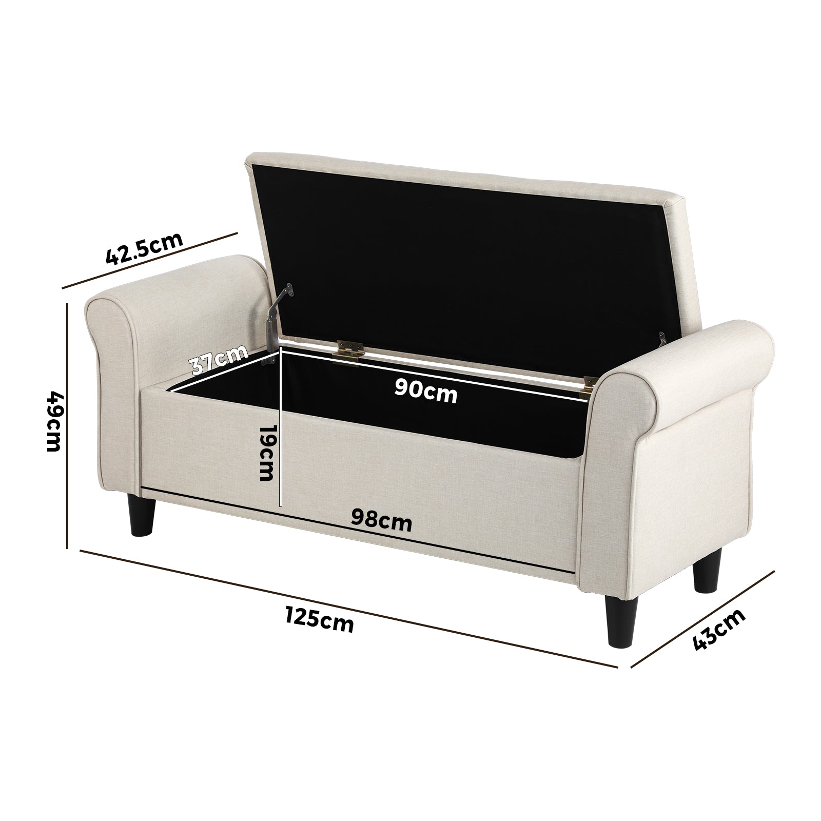 Oikiture Storage Ottoman Blanket Box Linen Fabric Arm Foot Stool Couch Large - Sunyee