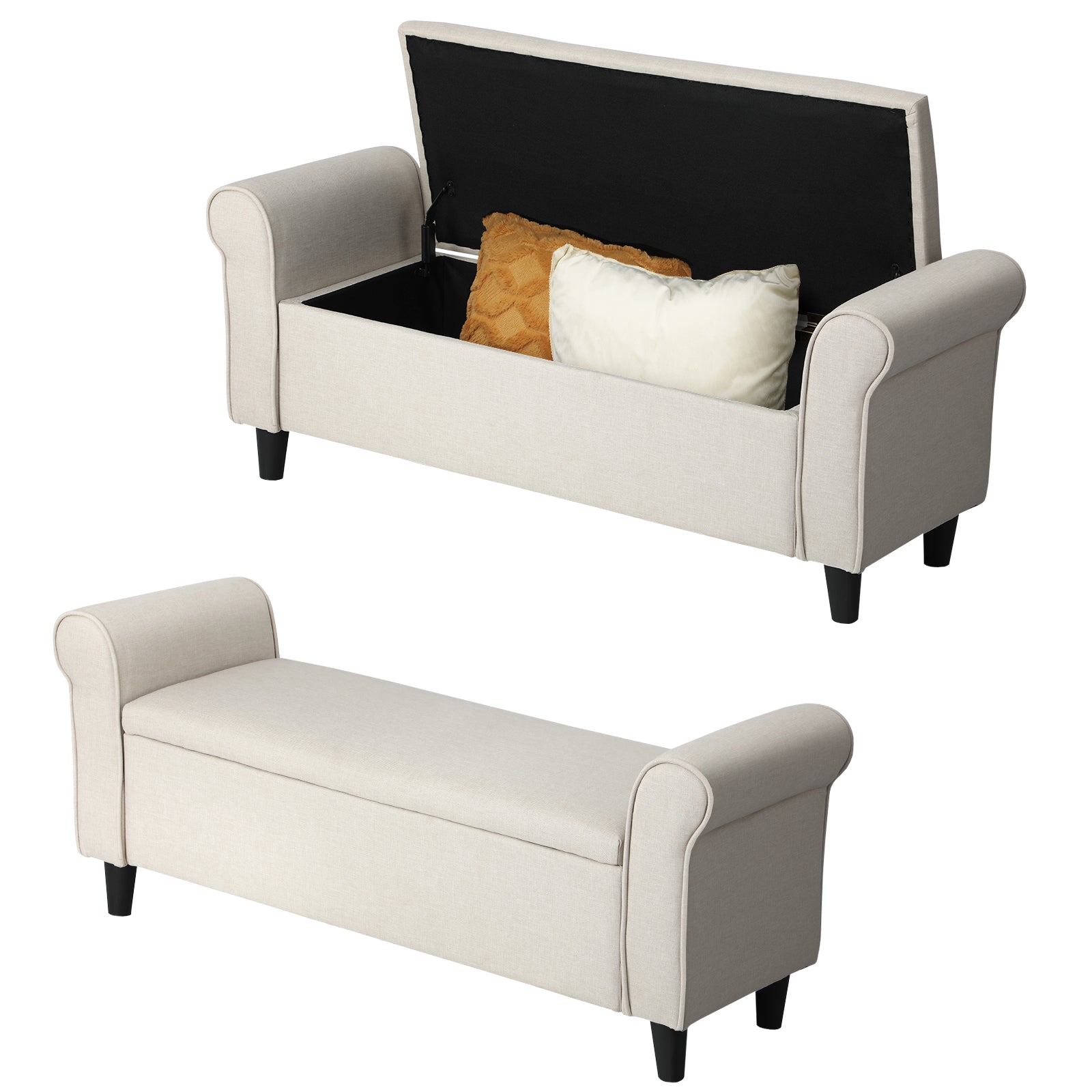 Oikiture Storage Ottoman Blanket Box Linen Fabric Arm Foot Stool Couch Bench - Sunyee