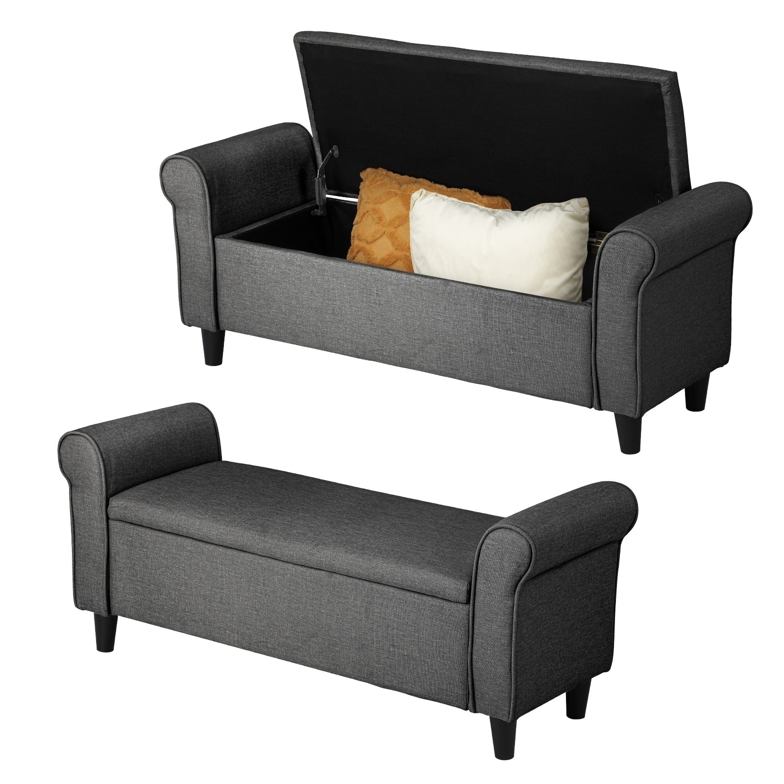 Oikiture Storage Ottoman Blanket Box Linen Fabric Arm Foot Stool Couch Bench - Sunyee