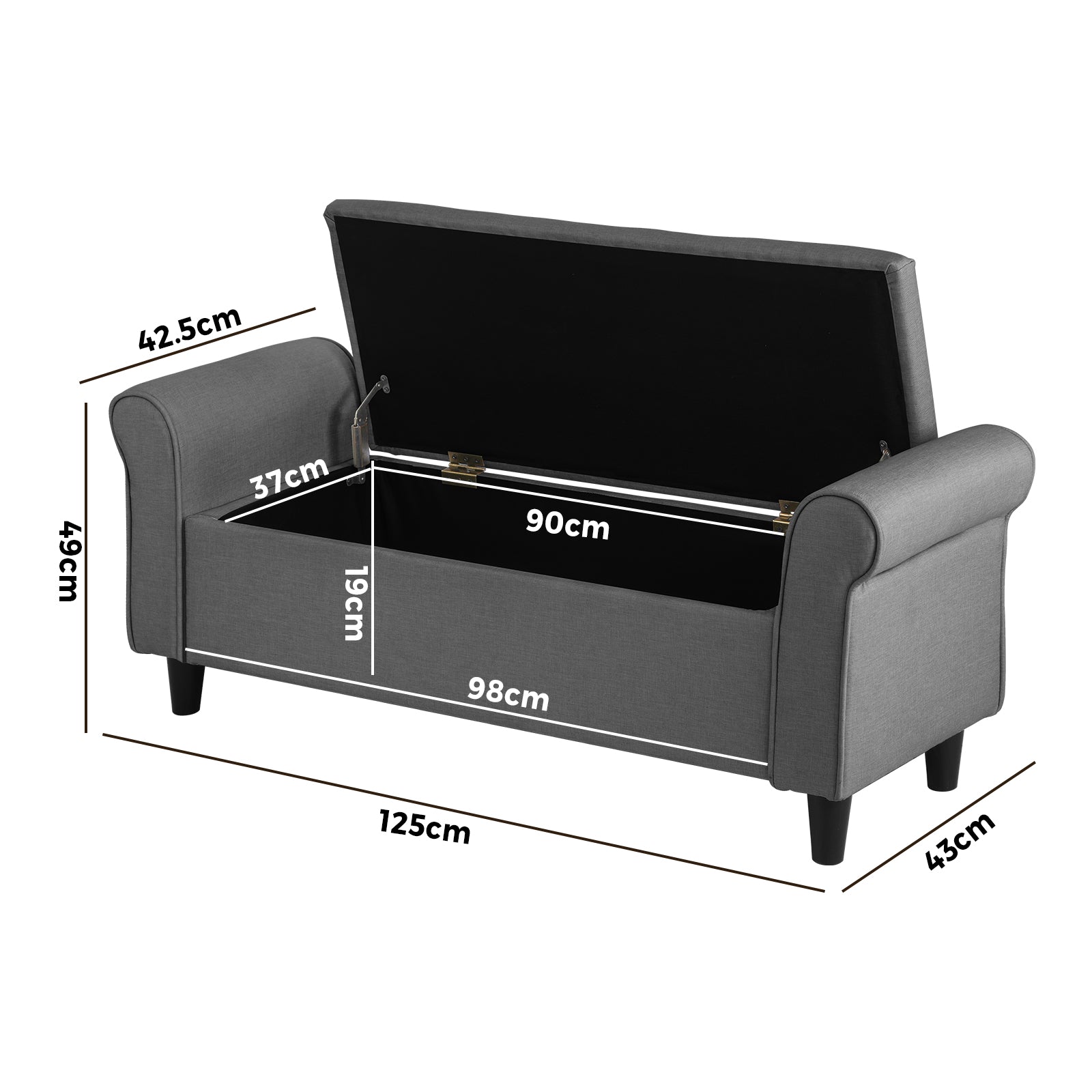 Oikiture Storage Ottoman Blanket Box Linen Fabric Arm Foot Stool Couch Large - Sunyee