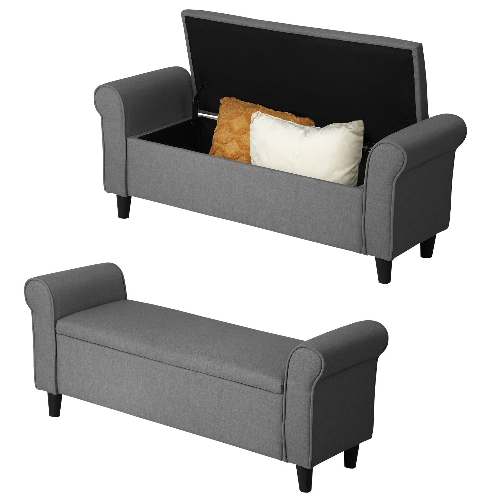 Oikiture Storage Ottoman Blanket Box Linen Fabric Arm Foot Stool Couch Large - Sunyee