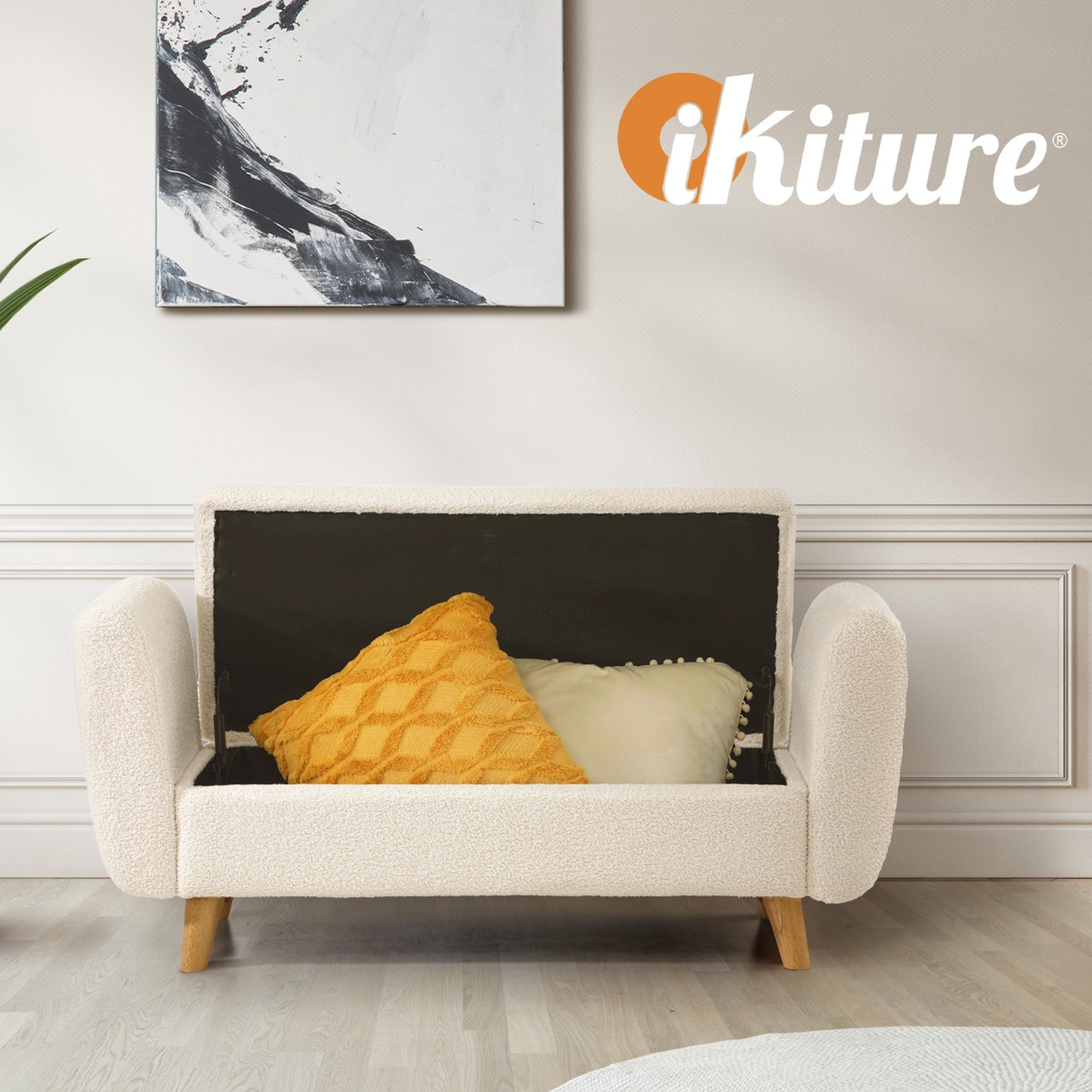 Oikiture Storage Ottoman Blanket Box Sherpa Fabric Arm Foot Stool Bench Large - Sunyee