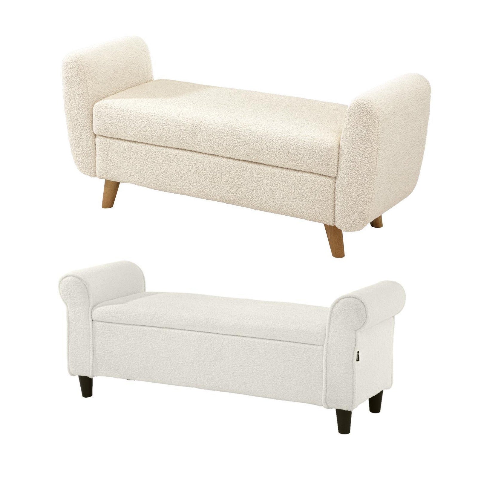 Oikiture Storage Ottoman Blanket Box Sherpa Fabric Arm Foot Stool Bench Large - Sunyee